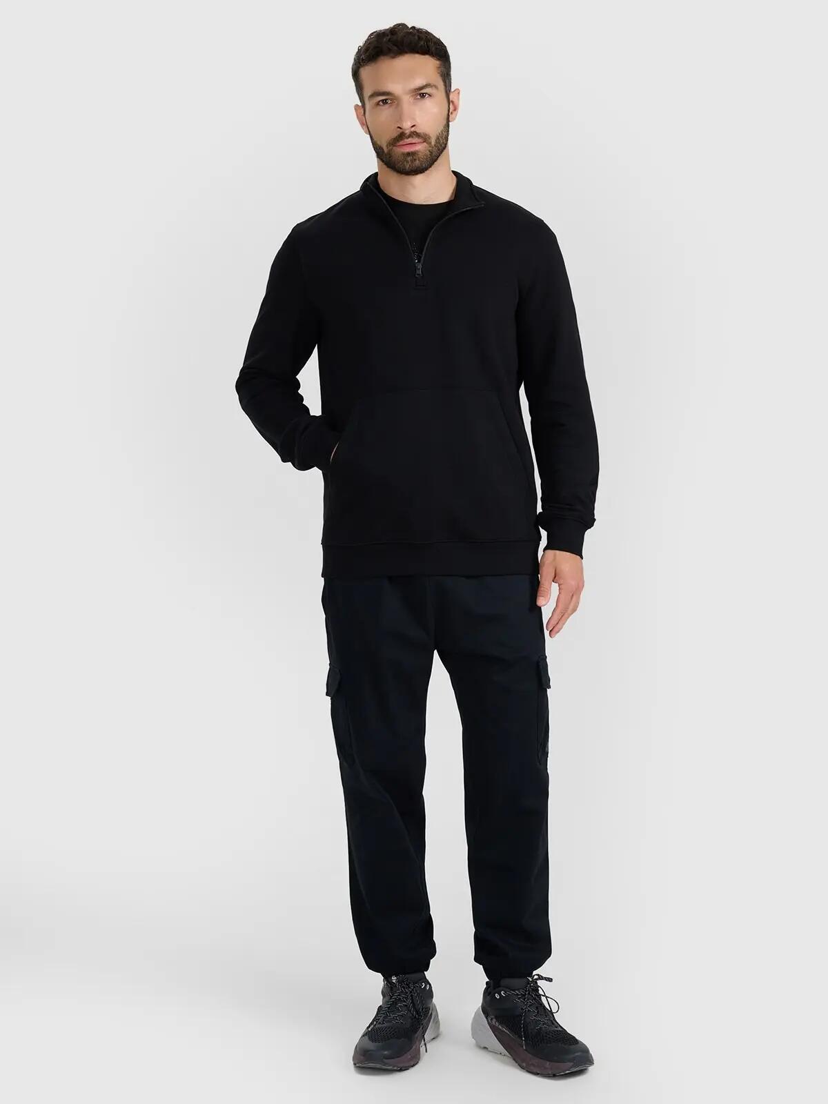 BLUZA MĘSKA 4F Z ZAMKIEM O DŁUGOŚCI 46054 BAWEŁNIANA TSWSM1902  KOLOR CZARNY 2/10