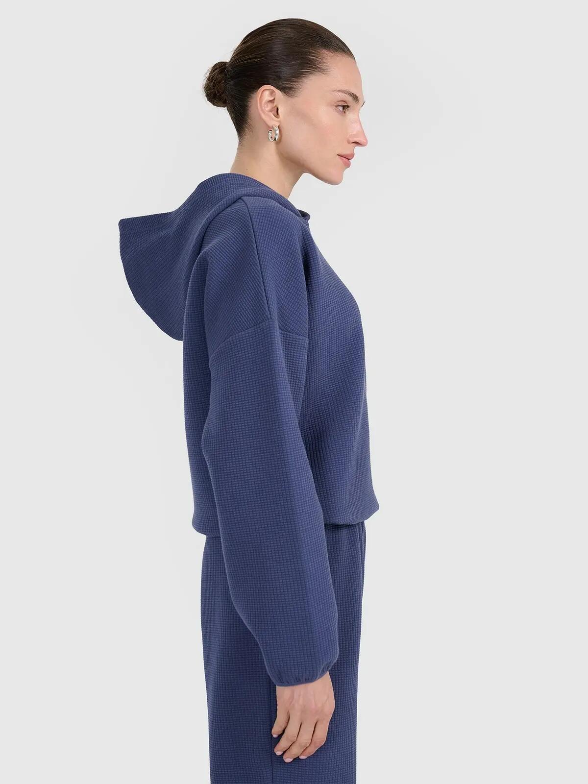 BLUZA DAMSKA DRESOWA 4F Z DZIANINY O SPLOCIE WAFLOWYM TSWSF1847  KOLOR NIEBIESKI 3/12