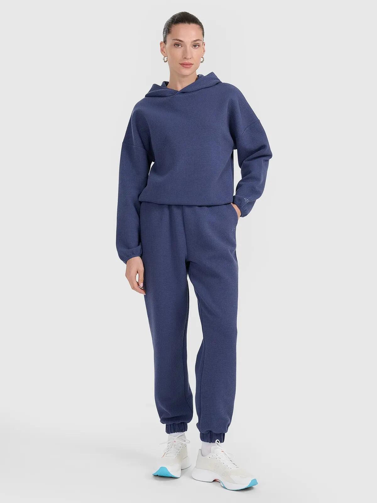 BLUZA DAMSKA DRESOWA 4F Z DZIANINY O SPLOCIE WAFLOWYM TSWSF1847  KOLOR NIEBIESKI 2/12