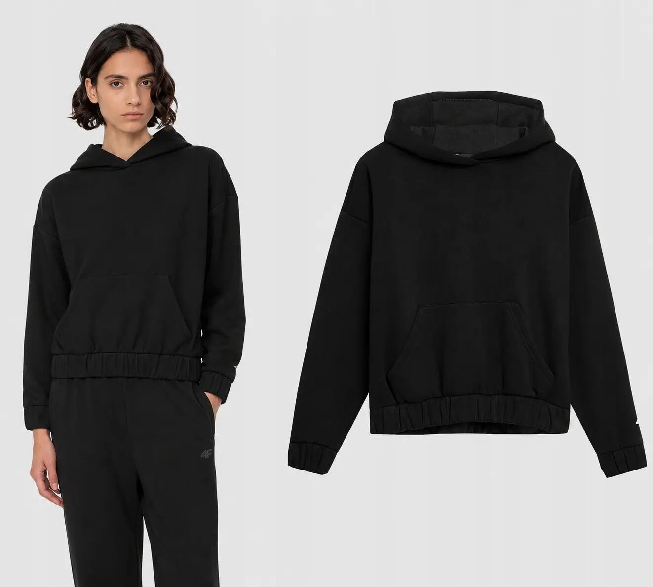 BLUZA DAMSKA 4F DRESOWA Z KAPTUREM NIEROZPINANA TSWSF255 S KOLOR CZARNY