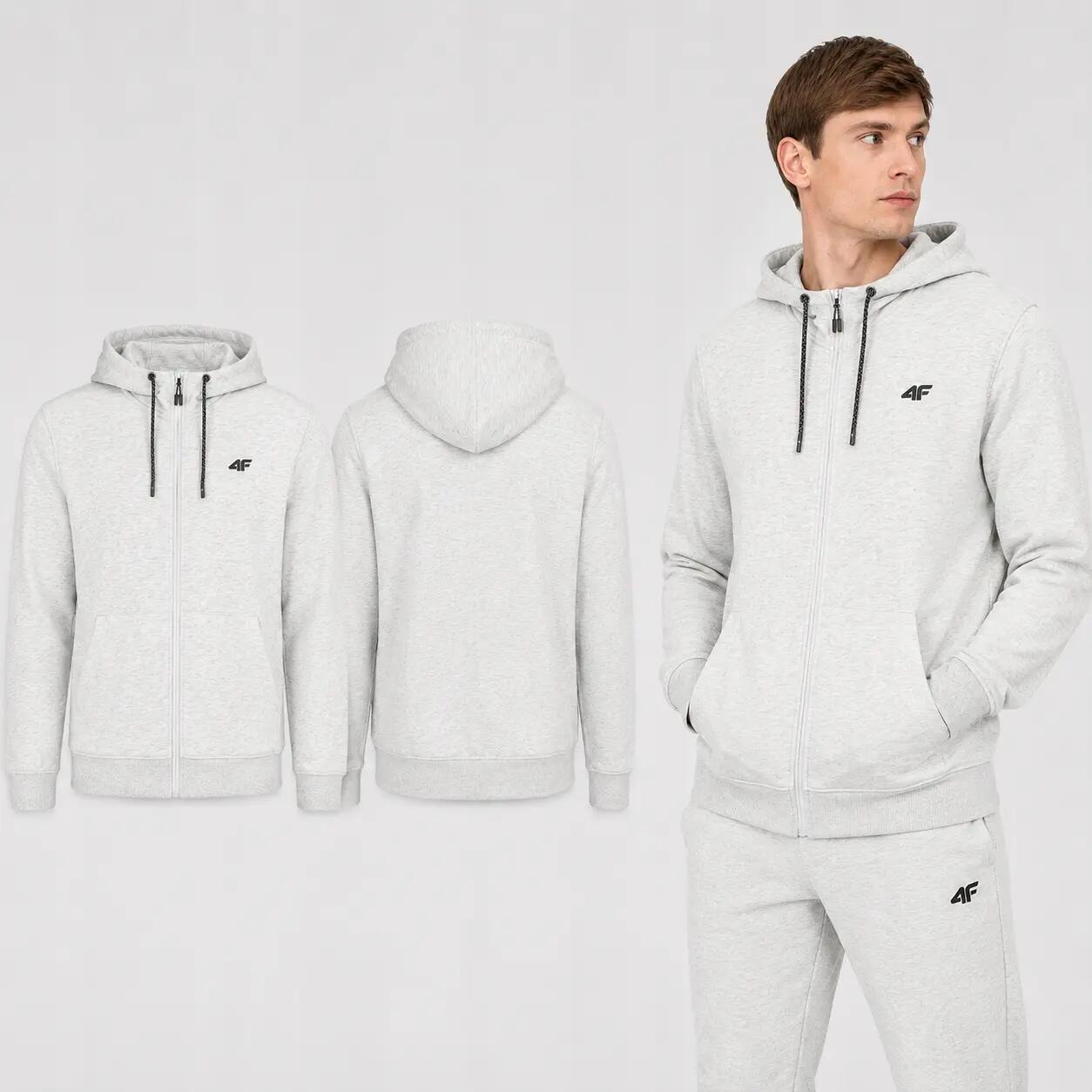 BLUZA MĘSKA DRESOWA 4F Z KAPTUREM ROZPINANA SPORTOWA KOLOR SZARY