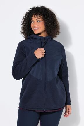 Damen Strickfleece-Jacke Steppeinsatz 2-Wege-Zipper Kapuze