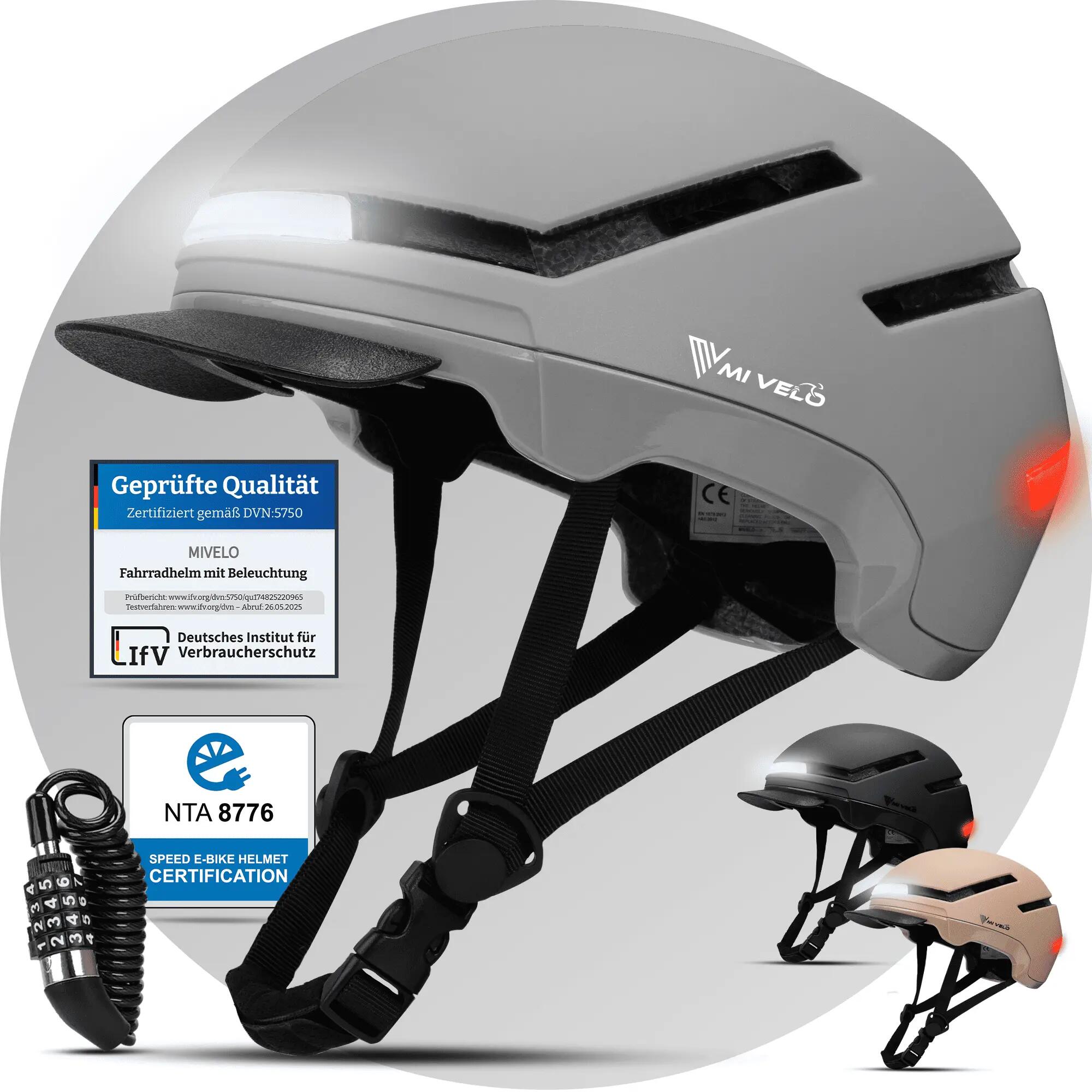 Fahrradhelm MIVELO NOVA - für Herren und Damen mit Licht vorne & hinten, NTA 1/1