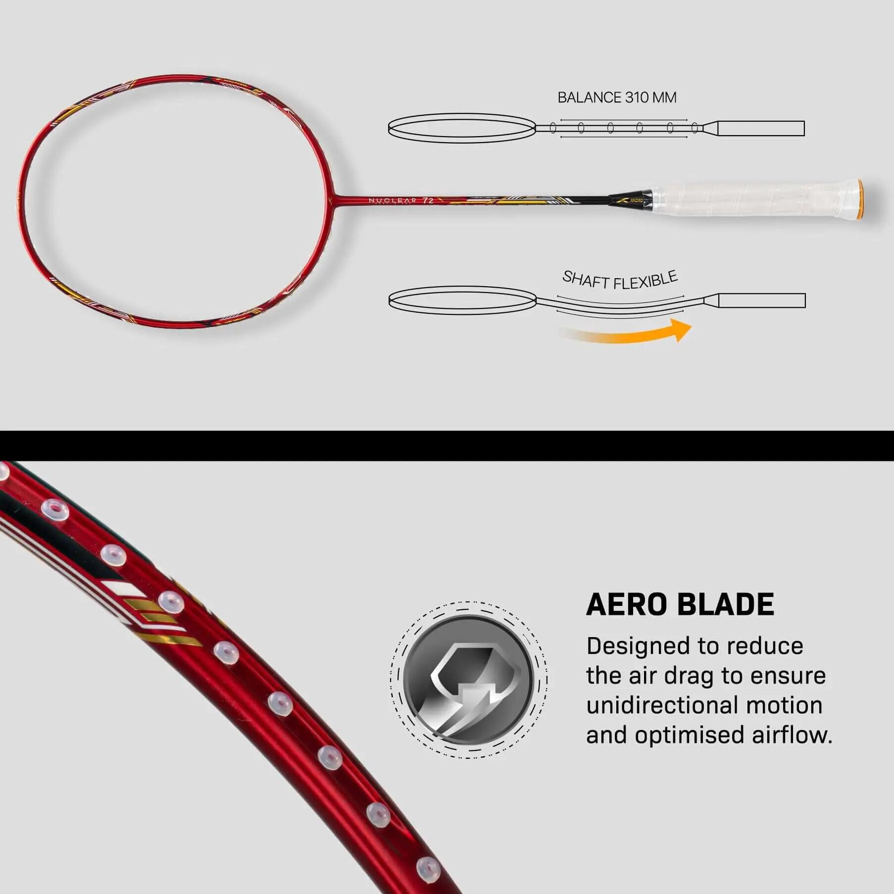 Unisex Badmintonschläger Hundred Nuclear 72 - Dunkelrot/Schwarz/Gold 6/9