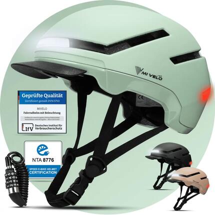Fahrradhelm MIVELO NOVA - für Herren und Damen mit Licht vorne & hinten, NTA