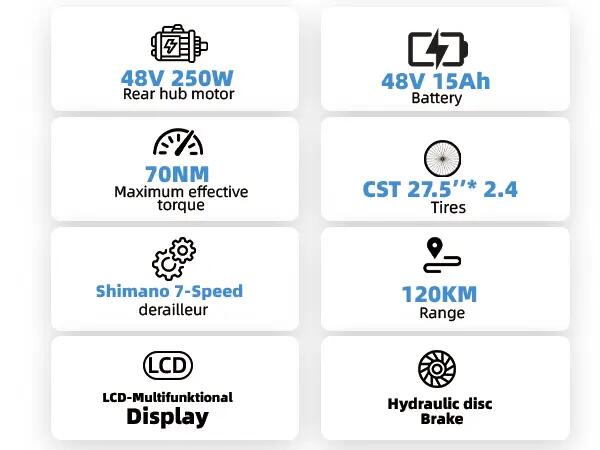 Bicicletta elettrica per adulti TTGO Z3, batteria da 48V 15Ah, motore da 250W 15/15