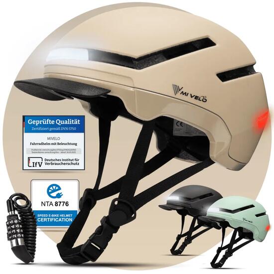 Fahrradhelm MIVELO NOVA - für Herren und Damen mit Licht vorne & hinten, NTA