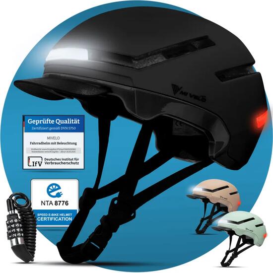 Fahrradhelm MIVELO NOVA - für Herren und Damen mit Licht vorne & hinten, NTA