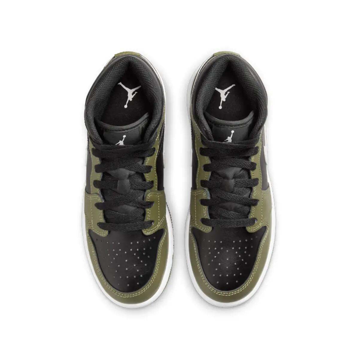 Jordan 1 Mid Black White Olive (GS) 5/6