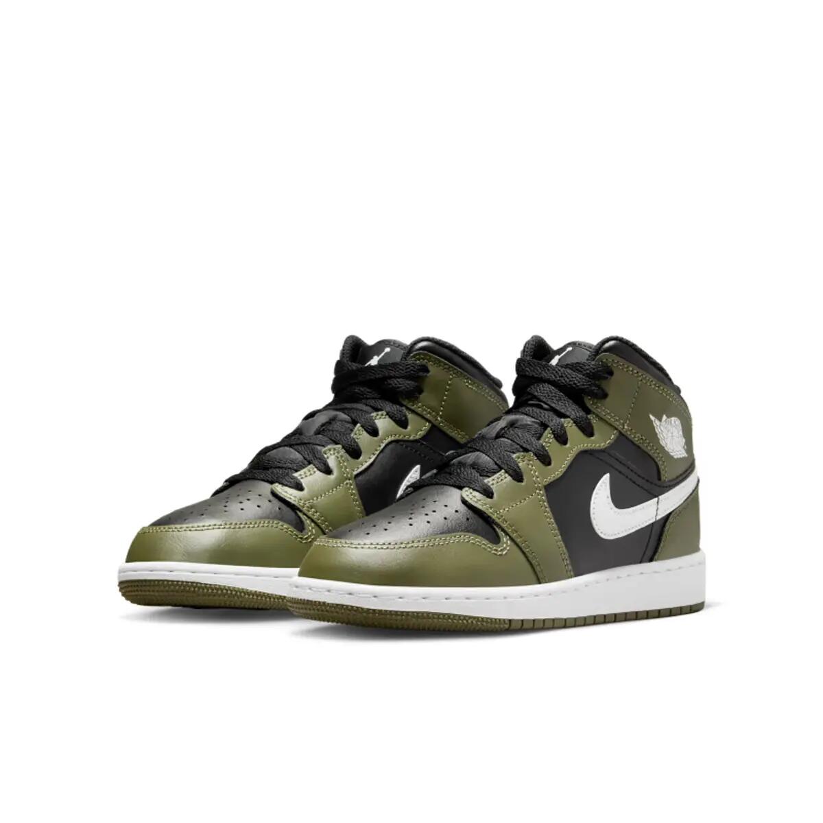 Jordan 1 Mid Black White Olive (GS) 4/6