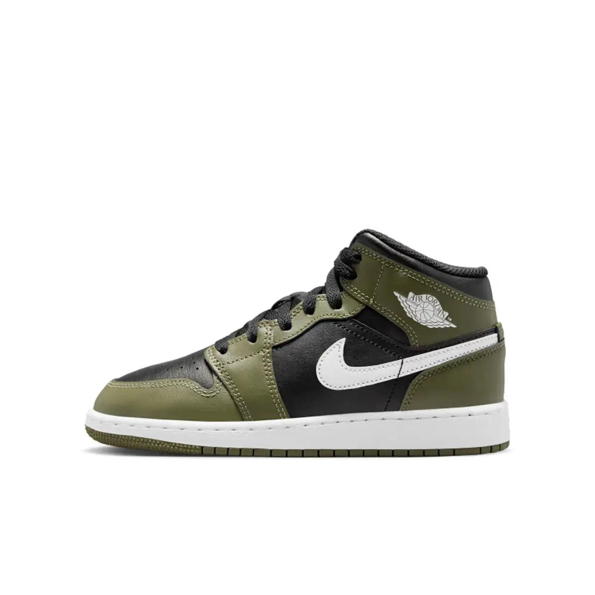 Jordan 1 Mid Black White Olive (GS) 2/6
