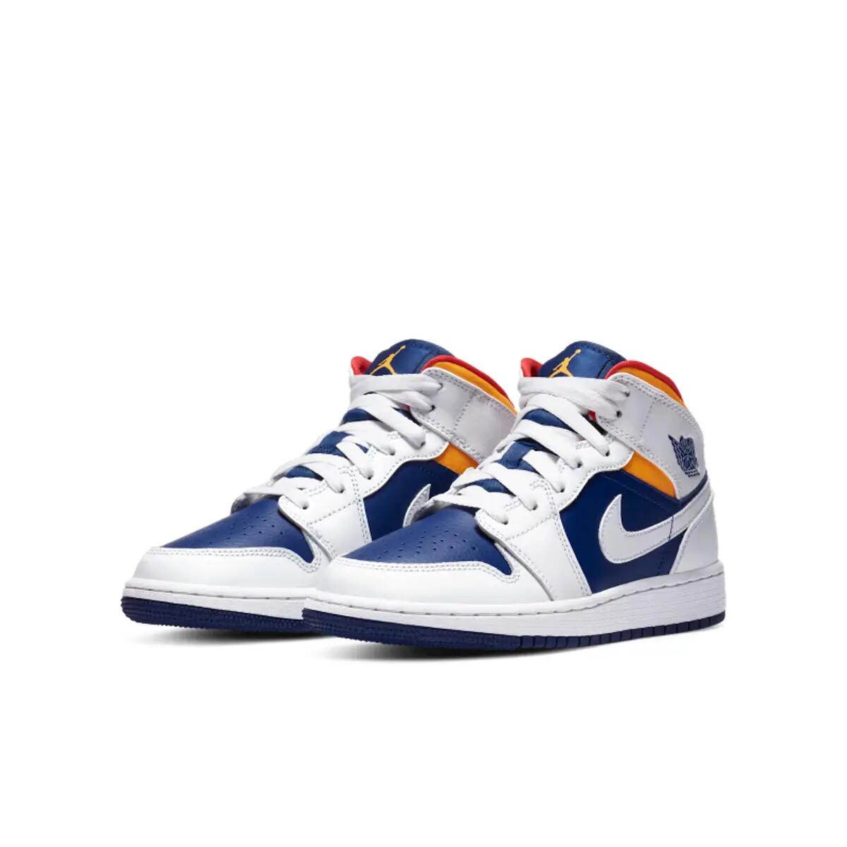 Jordan 1 Mid White Laser Orange Deep Royal Blue (GS) 5/6