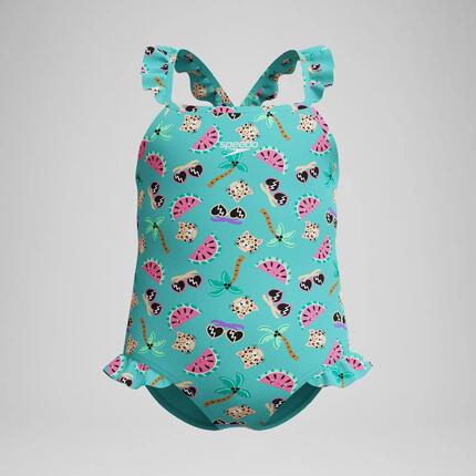 Maillot - natation - bébé fille - volants, fines bretelles - turquoise
