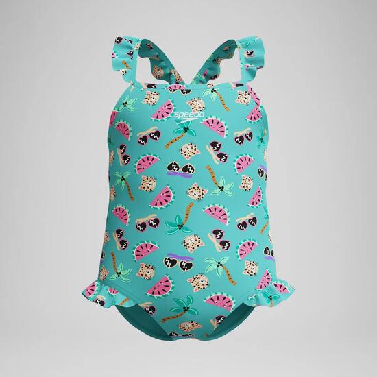 Maillot - natation - bébé fille - volants, fines bretelles - turquoise