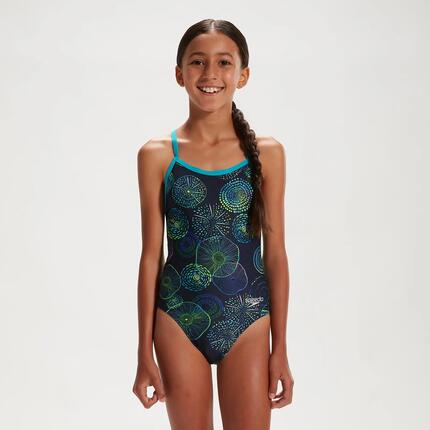 Mädchen - Schwimmen - Badeanzug - V-back, Quallen - Blau/Rosa