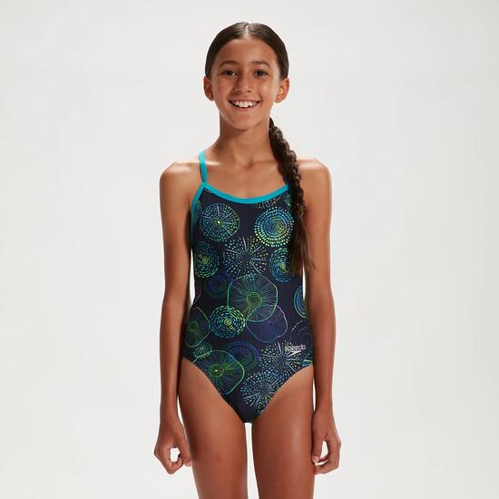 Mädchen - Schwimmen - Badeanzug - V-back, Quallen - Blau/Rosa