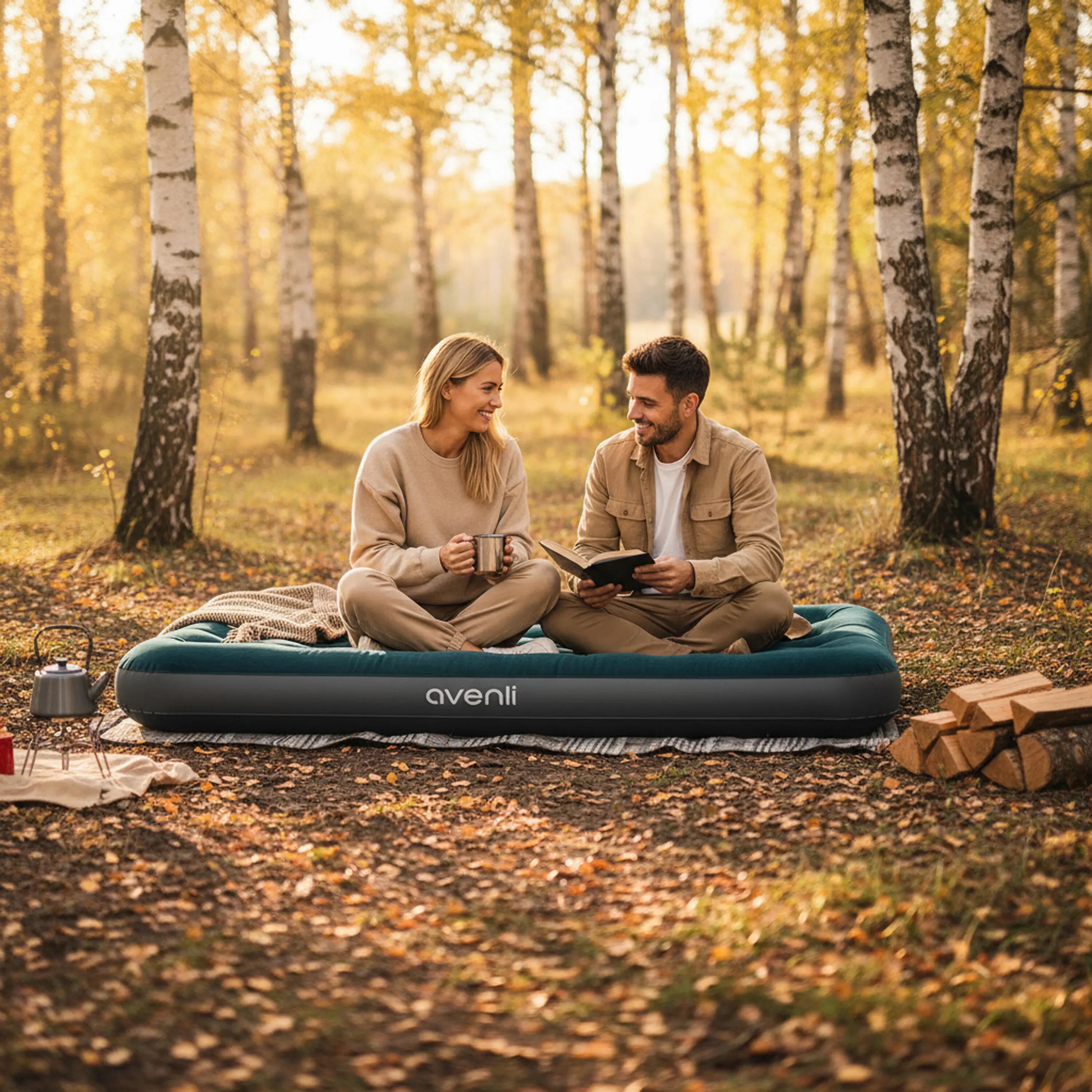 Luftmatratze Camping 2 Personen grün 203x152x22cm Luftbett mit Fußpumpe 4/7