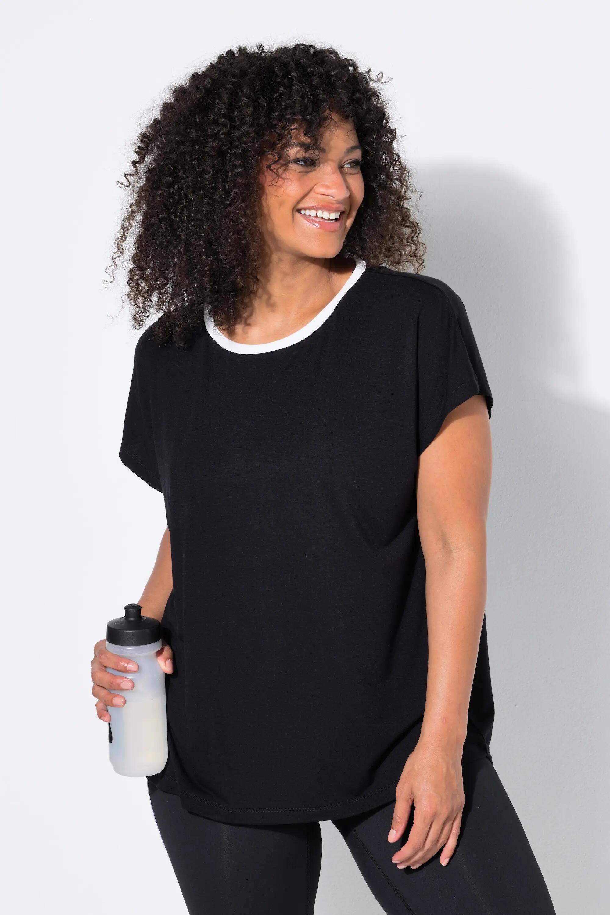 Damen T-Shirt Oversized Rundhals Kurzarm hinten länger 5/9