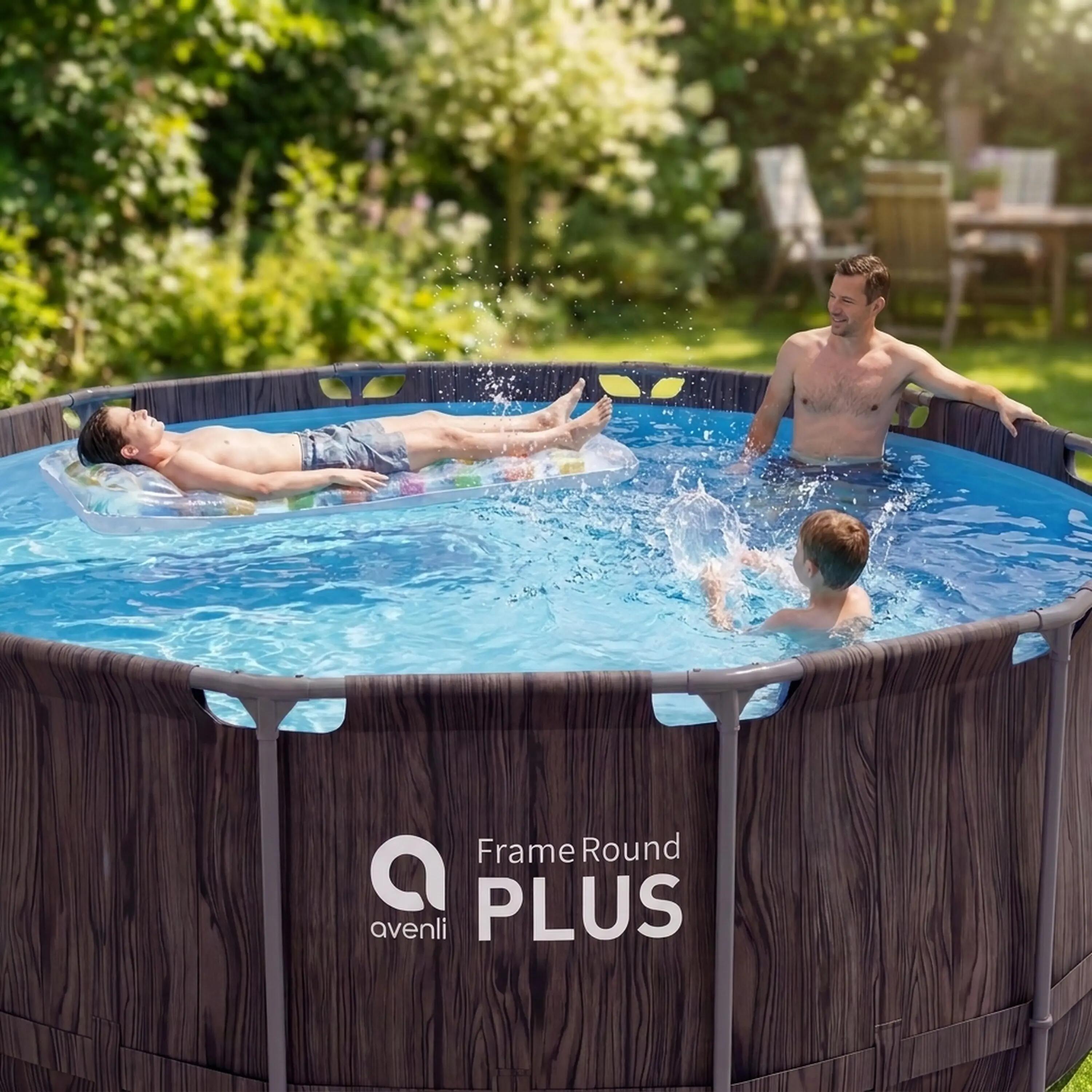 Frame Pool Ersatzpool rund 457x122cm dunkle Holzoptik ohne Filterpumpe 8/15
