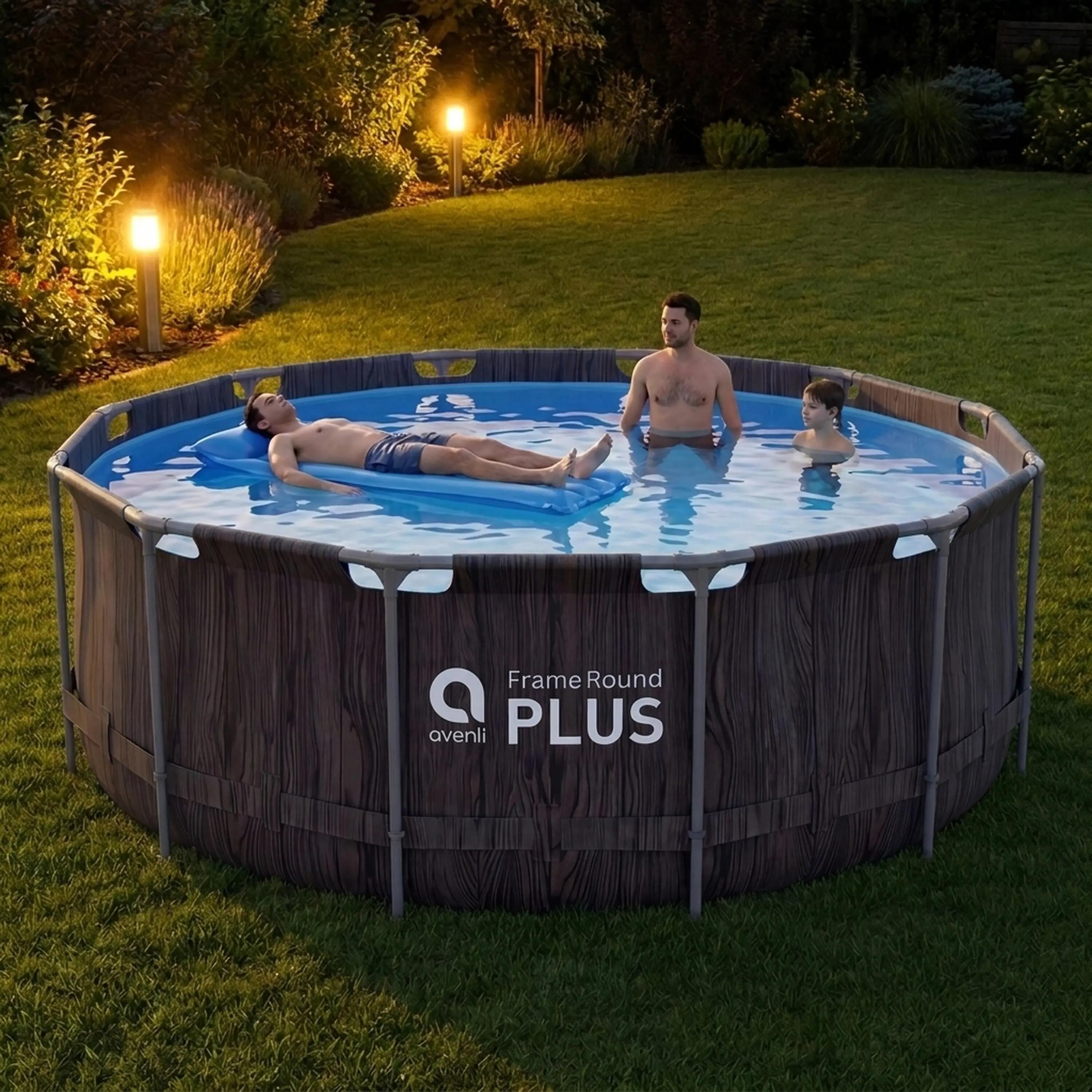 Frame Pool Ersatzpool rund 457x122cm dunkle Holzoptik ohne Filterpumpe 7/15