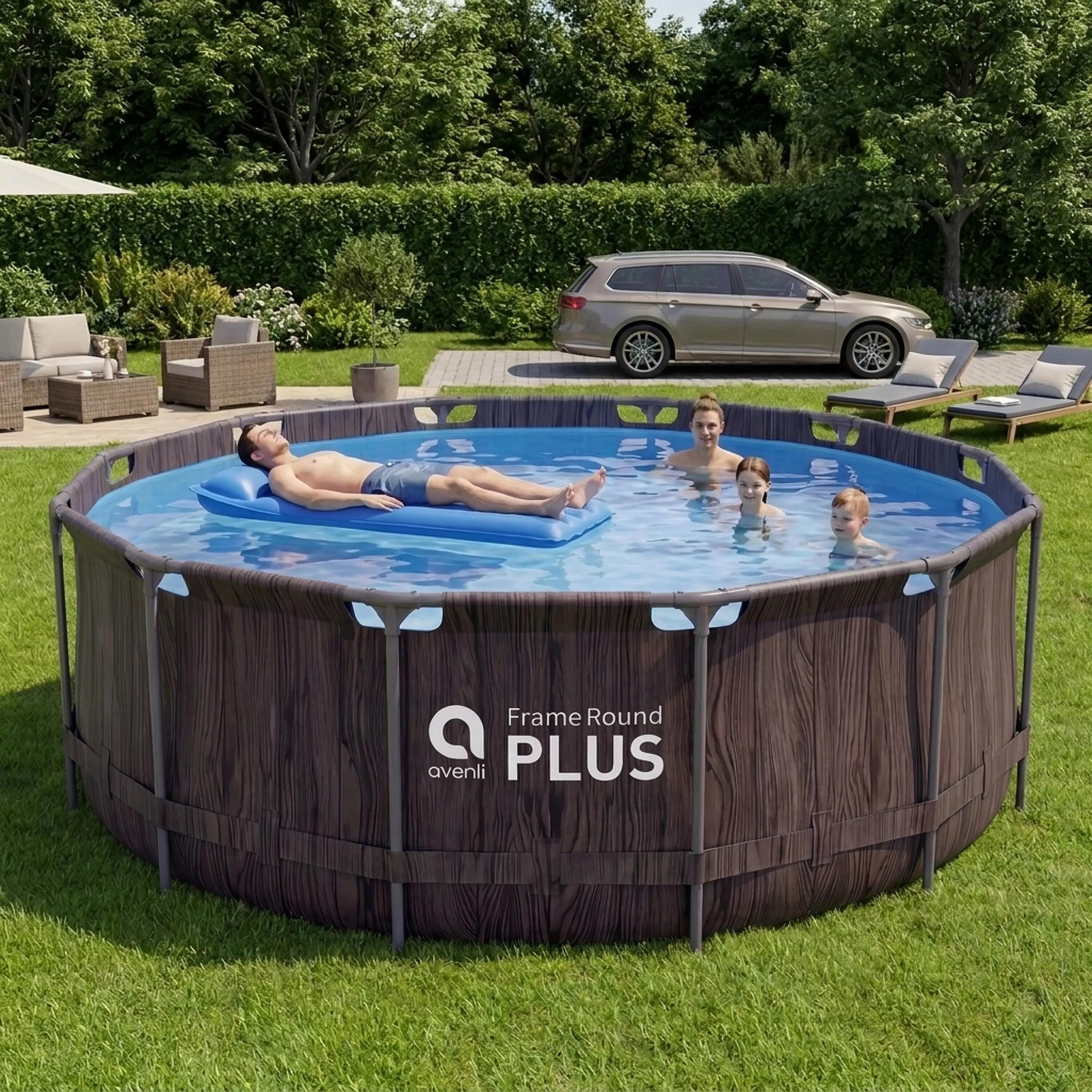 Frame Pool Ersatzpool rund 457x122cm dunkle Holzoptik ohne Filterpumpe 6/15