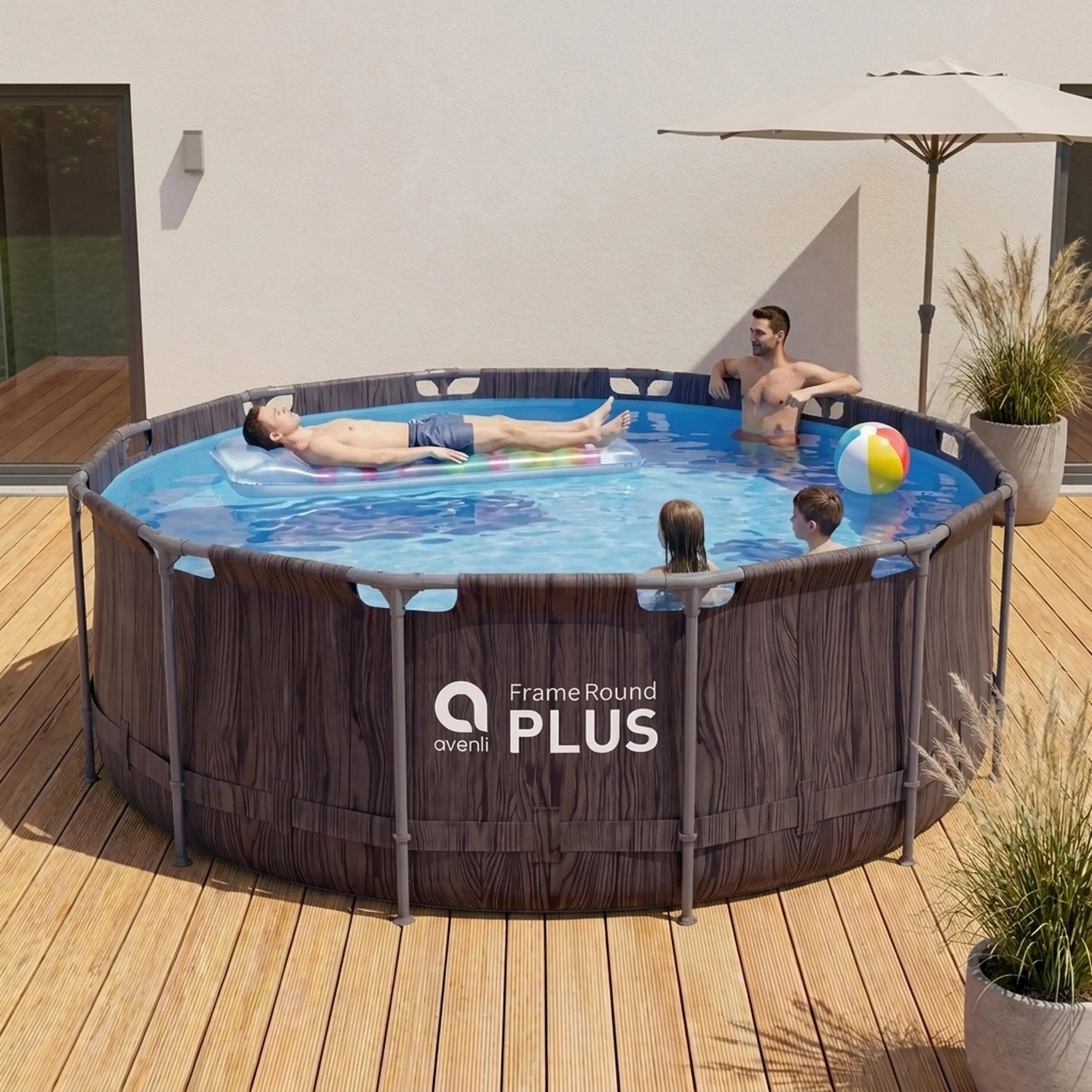 Frame Pool Ersatzpool rund 457x122cm dunkle Holzoptik ohne Filterpumpe 5/15