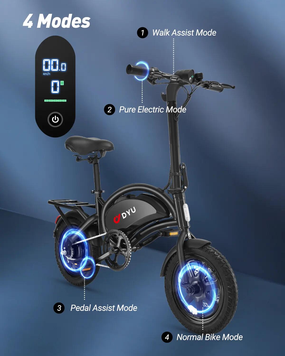 D3F MINI Bicicletta Elettrica Pieghevole, 36V 7.8Ah, Pneumatici 14", Città 5/10