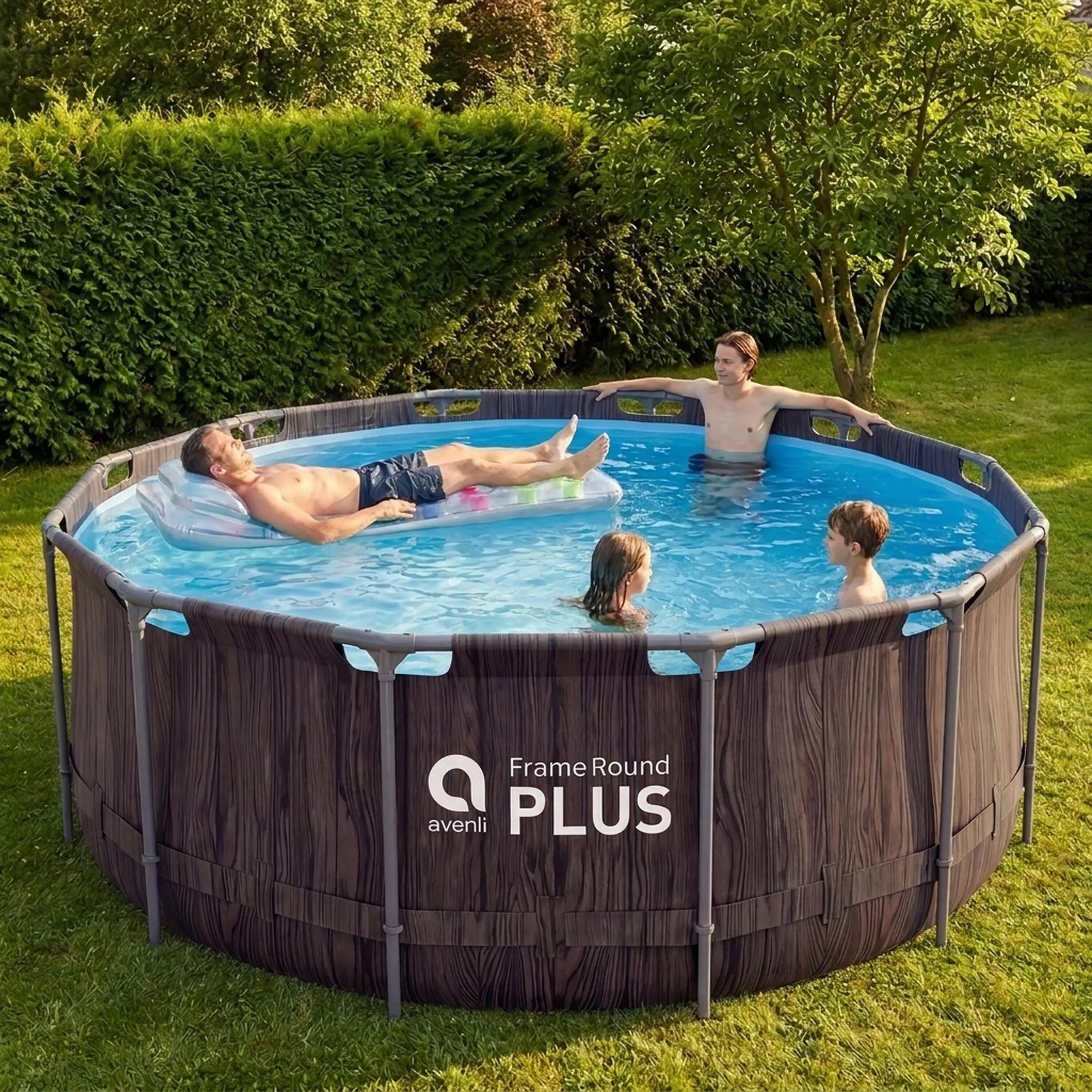 Frame Pool Ersatzpool rund 457x122cm dunkle Holzoptik ohne Filterpumpe 4/15