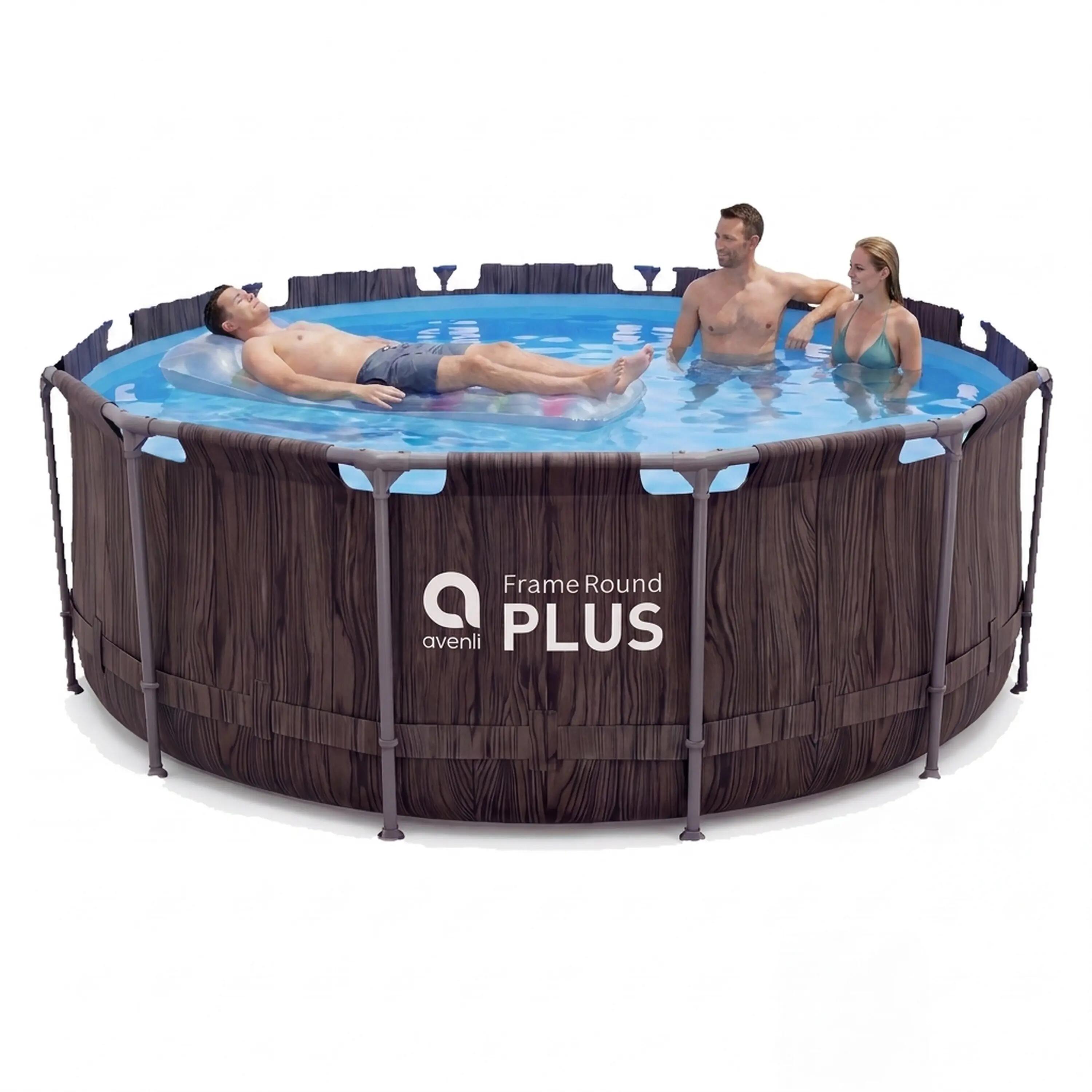 Frame Pool Ersatzpool rund 457x122cm dunkle Holzoptik ohne Filterpumpe 3/15