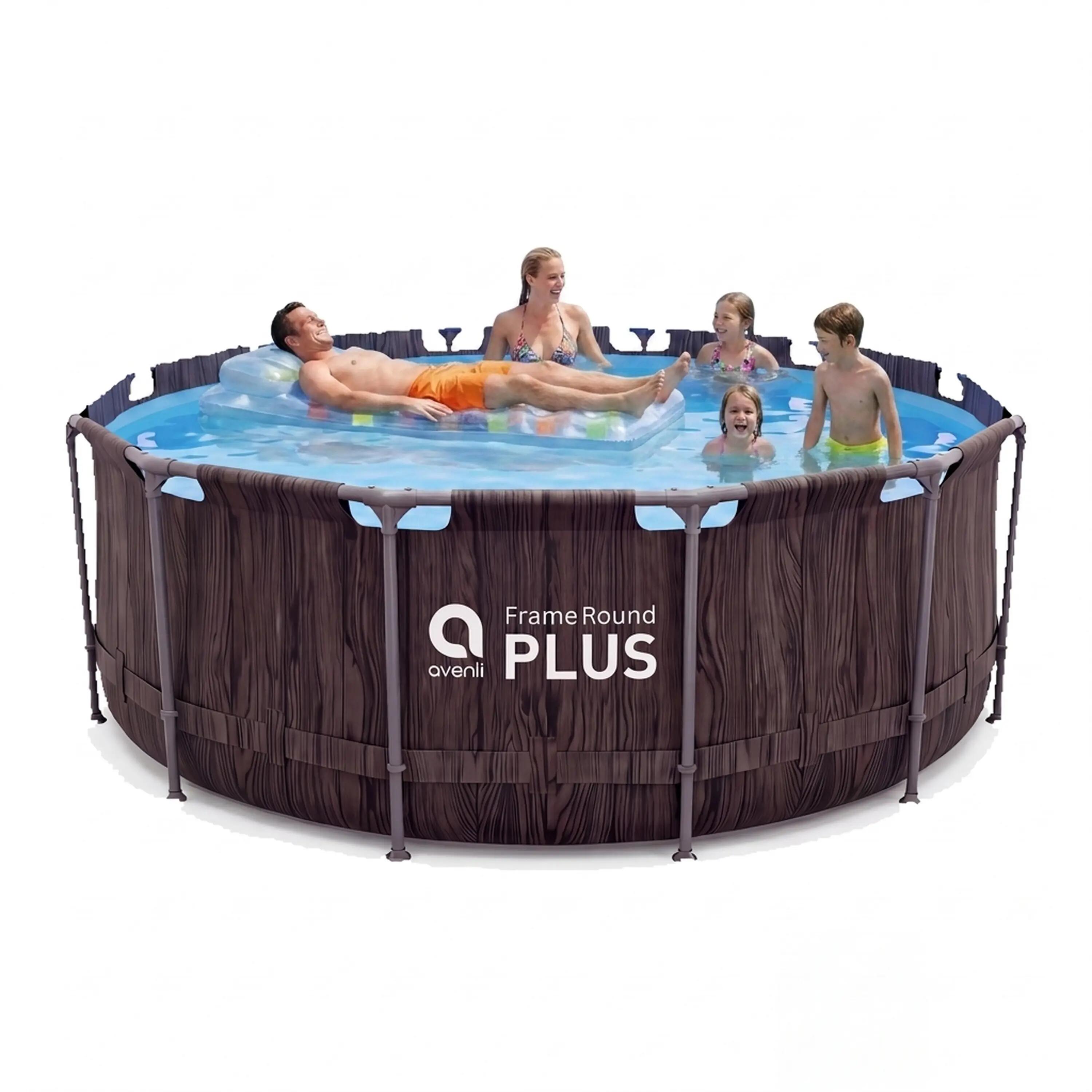 Frame Pool Ersatzpool rund 457x122cm dunkle Holzoptik ohne Filterpumpe 2/15
