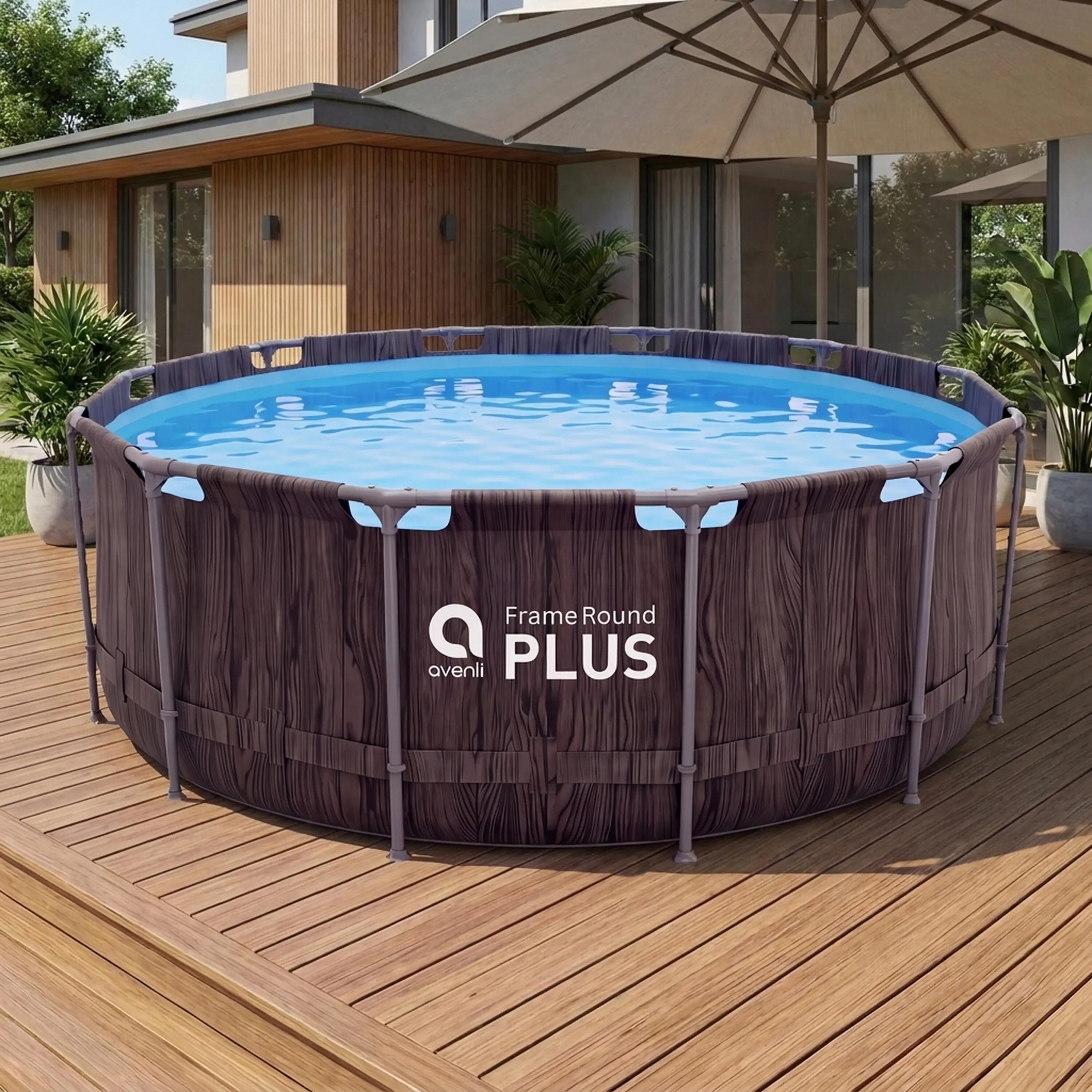 Frame Pool Ersatzpool rund 457x122cm dunkle Holzoptik ohne Filterpumpe 13/15