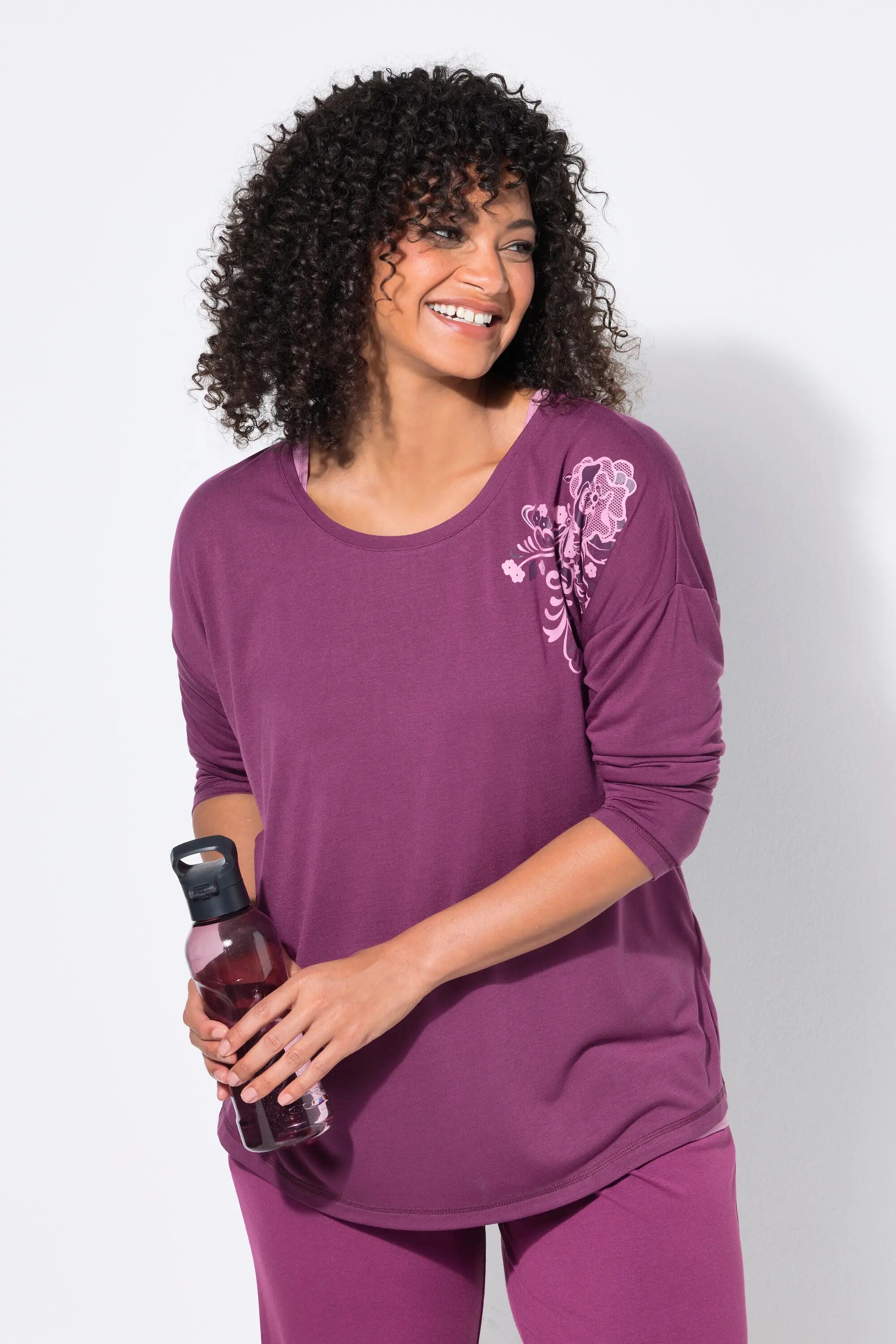 Damen Yoga-Shirt Lagenoptik Rundhals Langarm 5/6