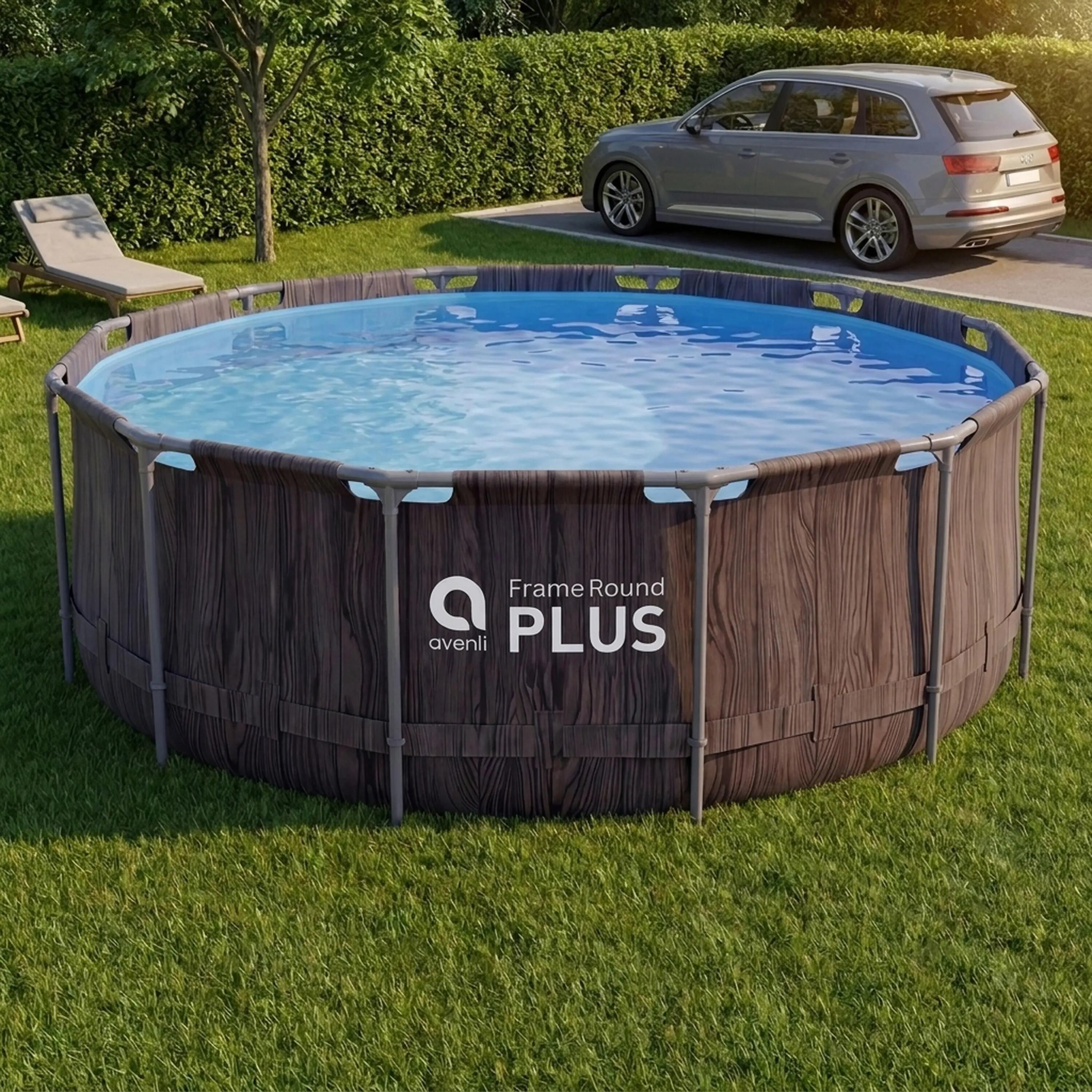 Frame Pool Ersatzpool rund 457x122cm dunkle Holzoptik ohne Filterpumpe 12/15