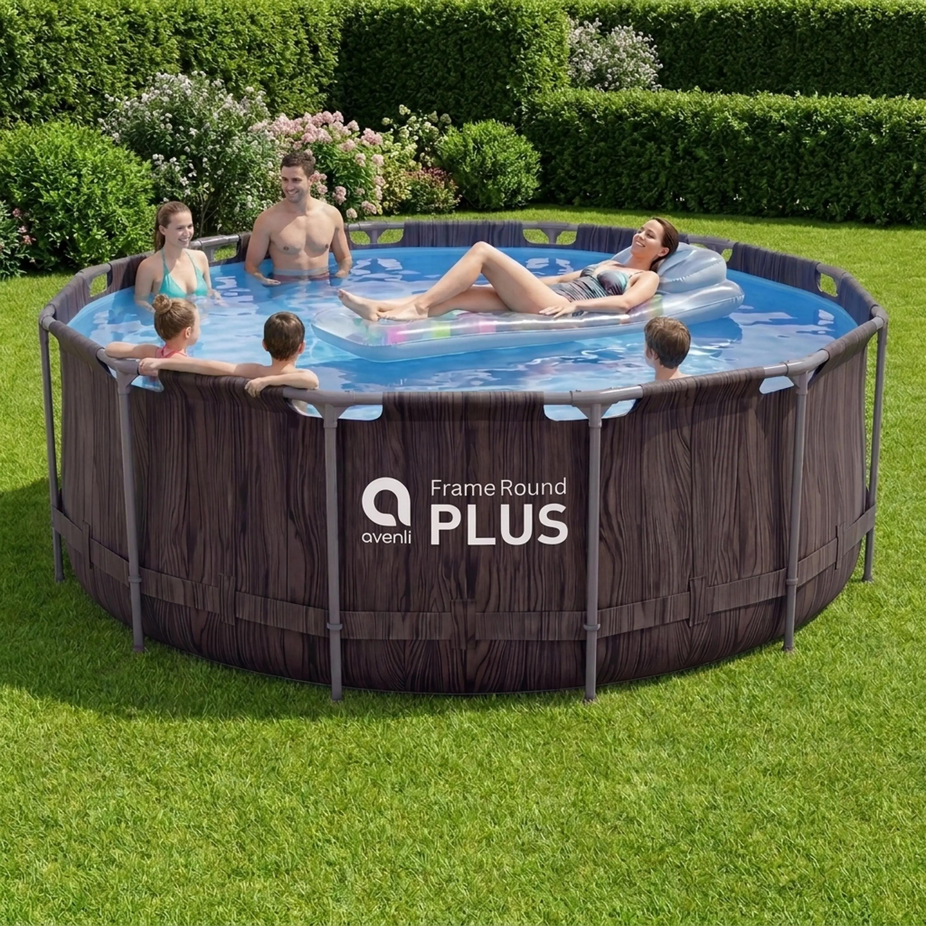 Frame Pool Ersatzpool rund 457x122cm dunkle Holzoptik ohne Filterpumpe 11/15