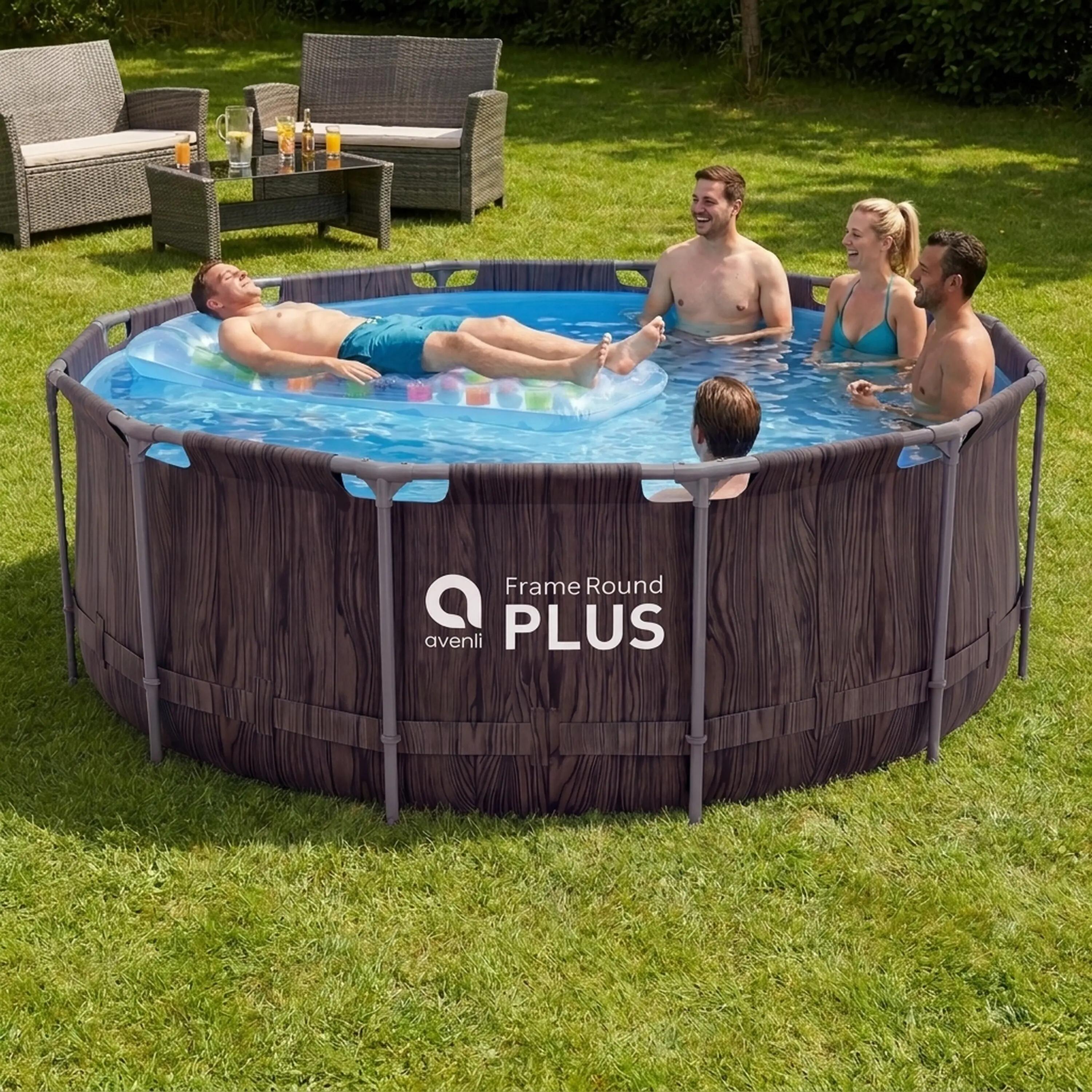Frame Pool Ersatzpool rund 457x122cm dunkle Holzoptik ohne Filterpumpe 10/15