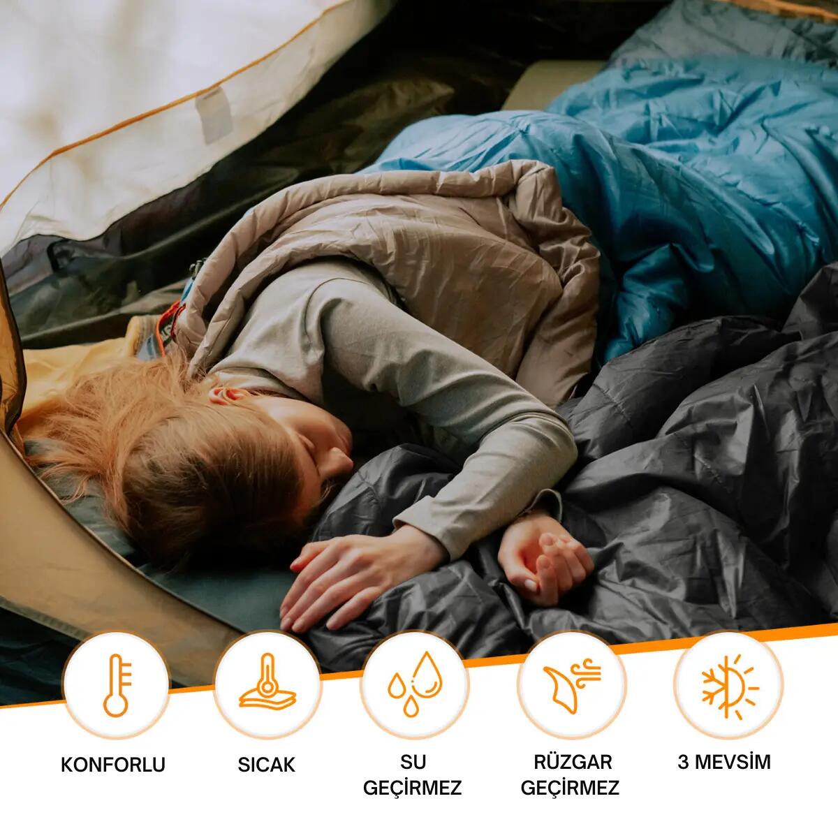 KingCamp Oxygen 250-D Çift Kişilik Yastıklı Uyku Tulumu Blue 2/7