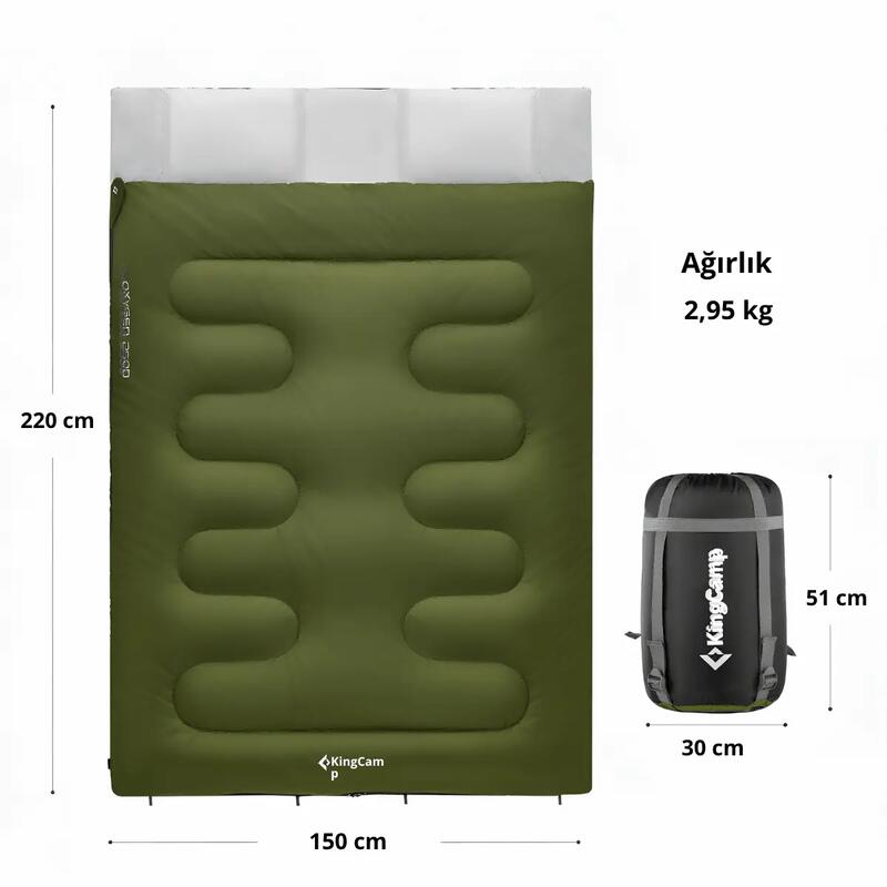 KingCamp Oxygen 250-D Çift Kişilik Yastıklı Uyku Tulumu Olive