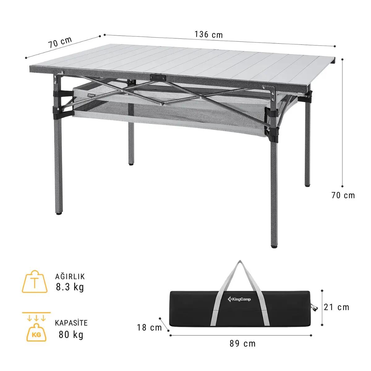 KingCamp Granite Plus XXL Alüminyum Katlanır Kamp Masası Silver 4/7