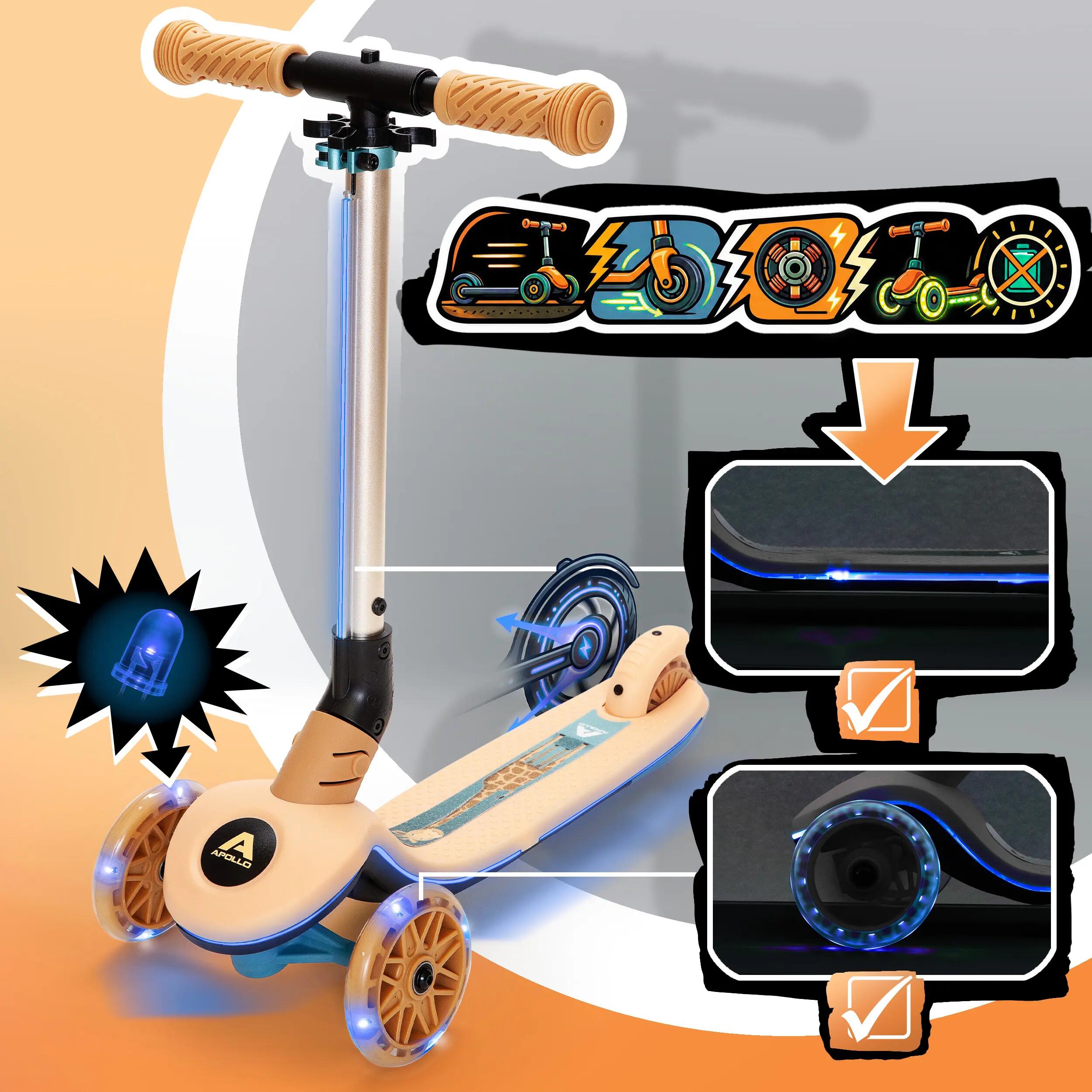 Apollo Whizzie Monopattino LED Bambini, 3 Ruote Regolabile in Altezza 2/6