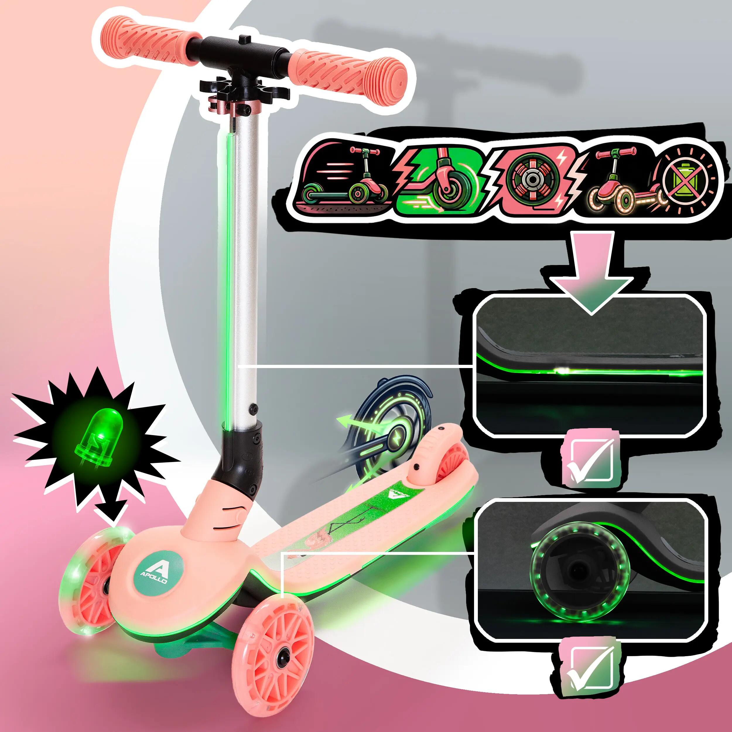 Apollo Whizzie Monopattino LED Bambini, 3 Ruote Regolabile in Altezza 2/6