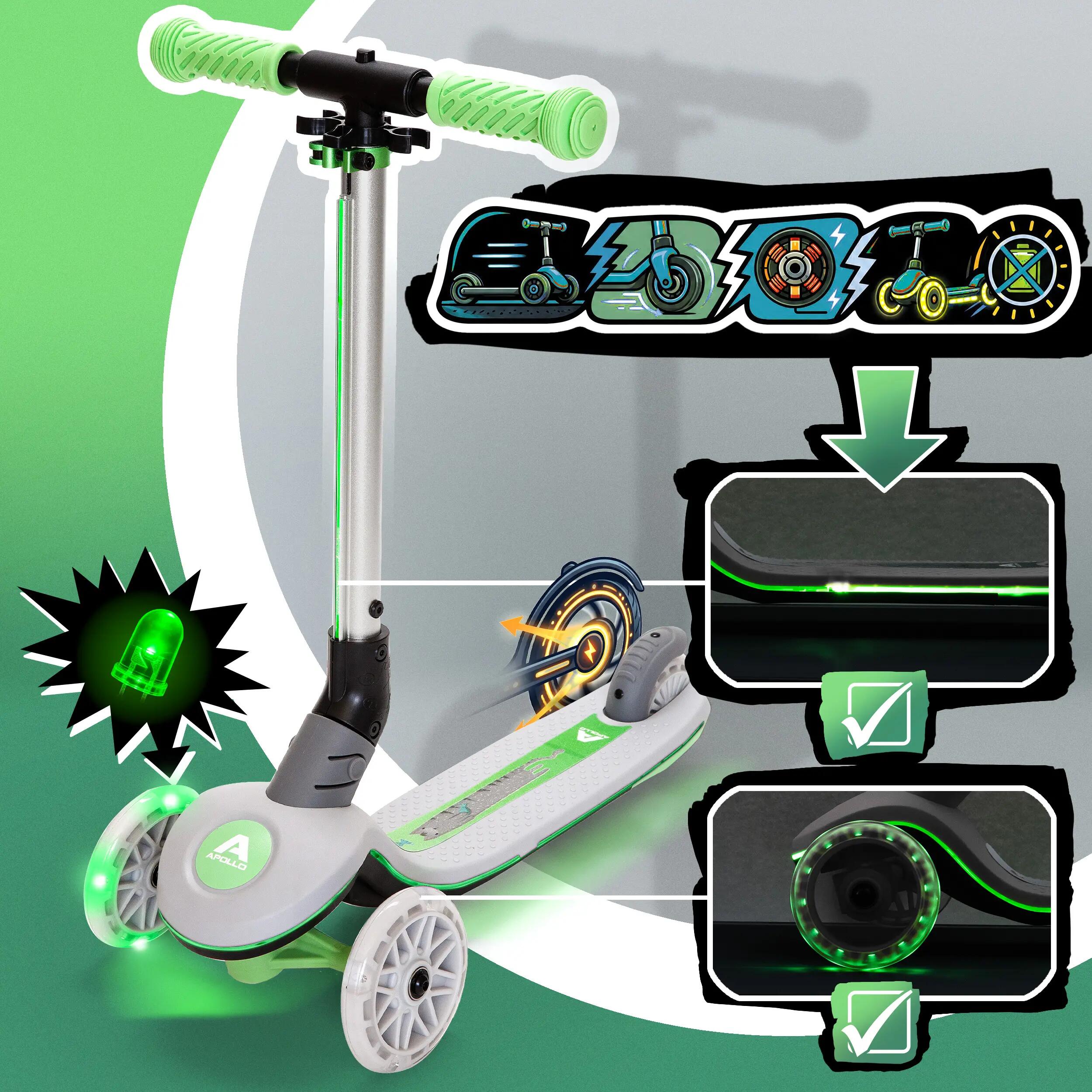 Apollo Whizzie LED Kinderroller, 3-Rad-Scooter höhenverstellbar 2/6