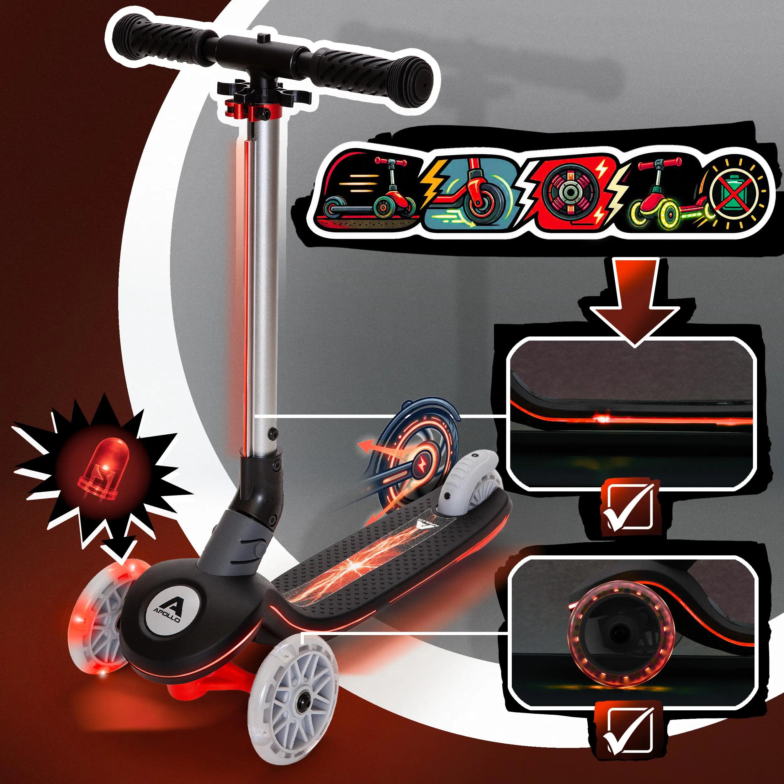 Apollo Whizzie Monopattino LED Bambini, 3 Ruote Regolabile in Altezza 2/6