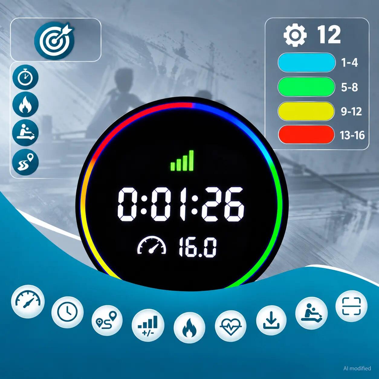 Rudergerät mit Wasser- + Magnetwiderstand - Tablethalterung - Bluetooth WP 2000 6/10