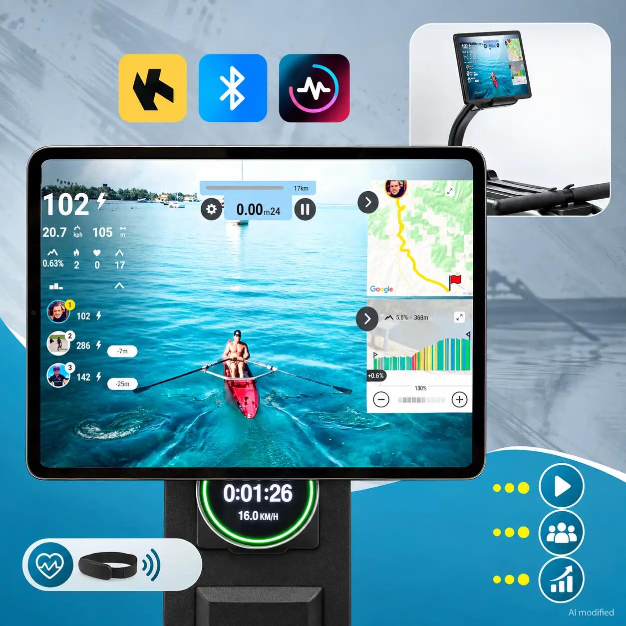 Rudergerät mit Wasser- + Magnetwiderstand - Tablethalterung - Bluetooth WP 2000 5/10