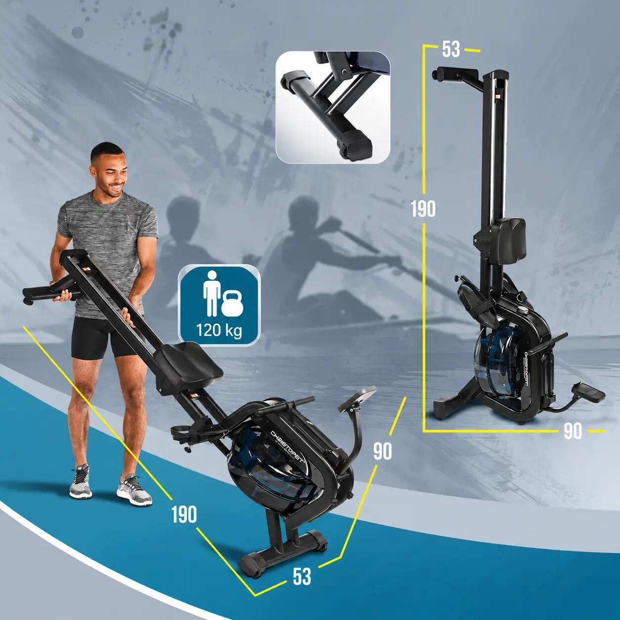Rudergerät mit Wasser- + Magnetwiderstand - Tablethalterung - Bluetooth WP 2000 4/10