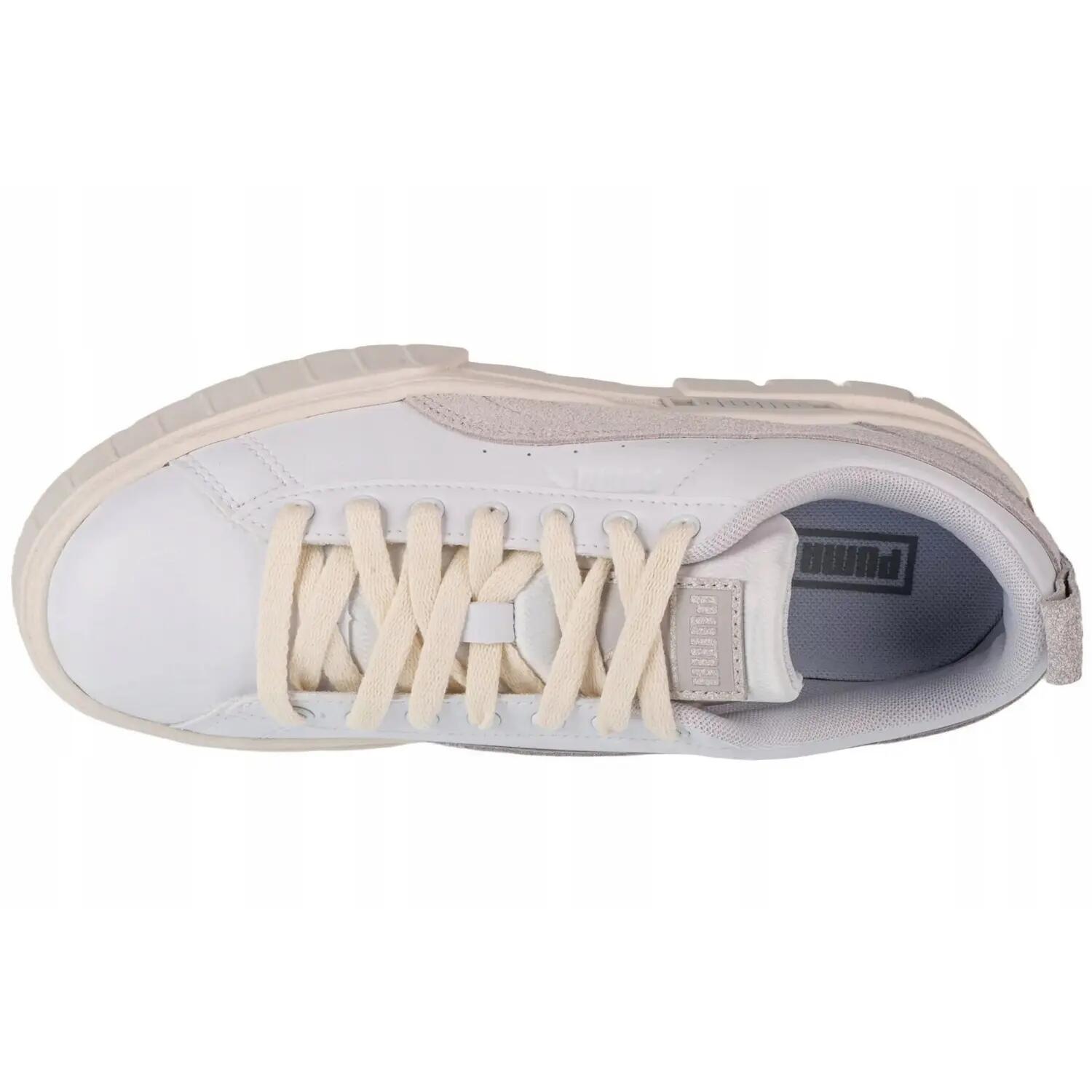Dames Mayze Thrited Suede Trainers (Wit/Beige) 3/6
