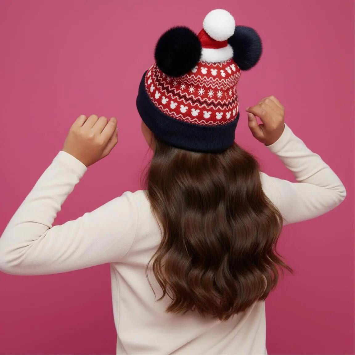 Bonnet en maille enfant Minnie Mouse doux et chaud, Rouge 5/6