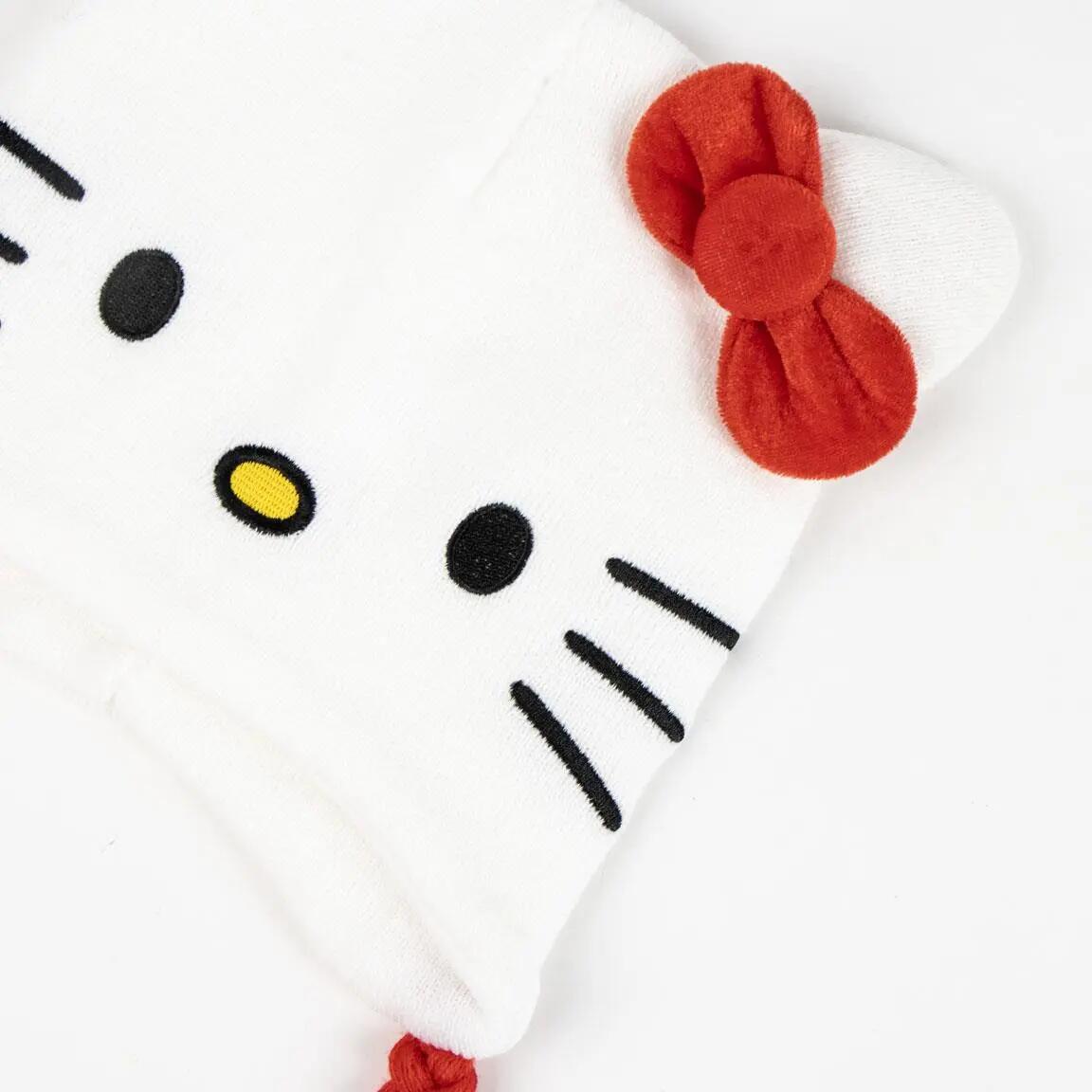Berretto peruviano per bambini Hello Kitty con paraorecchie, Bianco 3/6