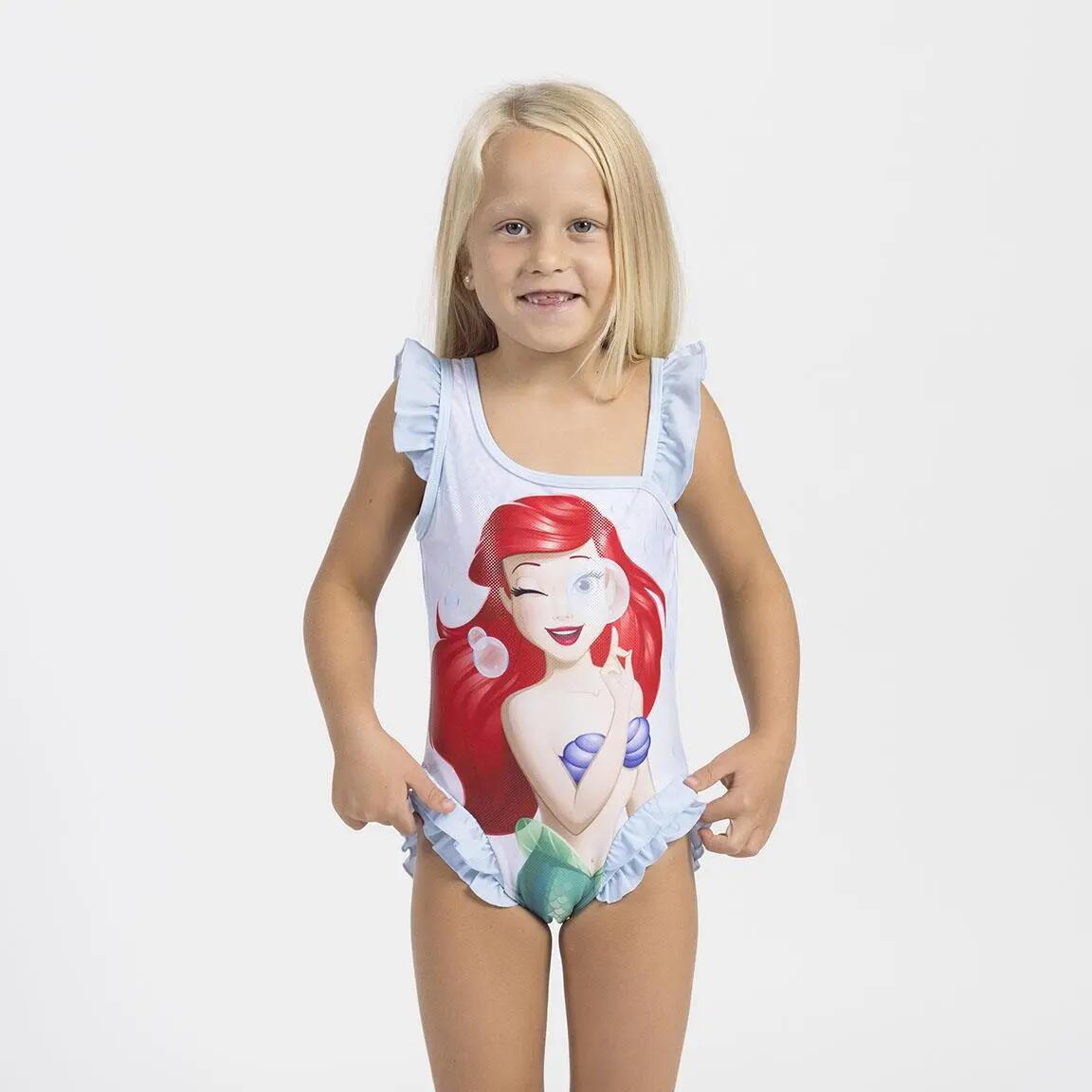Kinder-Badeanzug Princesas Disney einteilig, Polyester und Elasthan, Hellblau 4/5