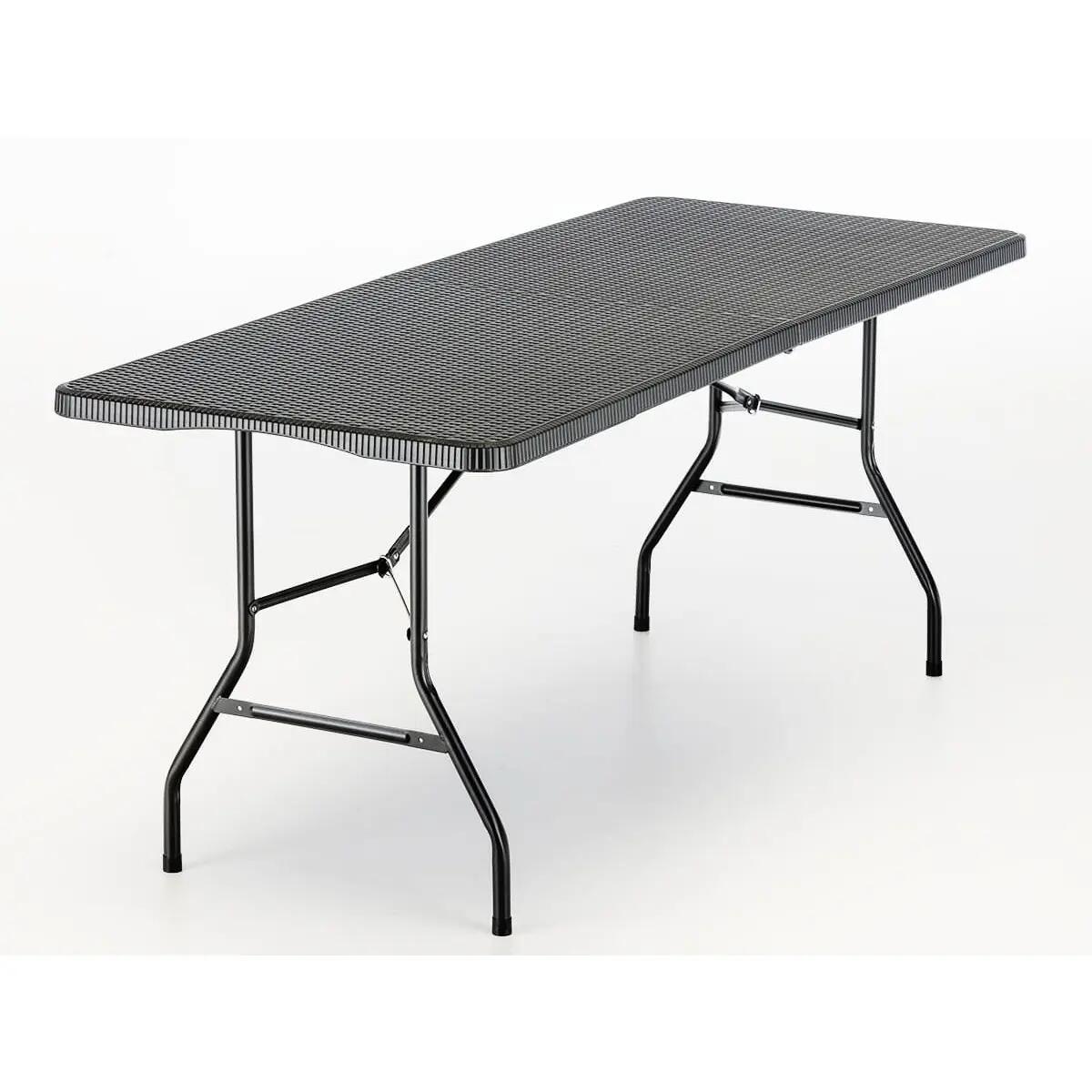 Stół kempingowy składany Masi, 180 x 74 cm, czarny - imitacja rattanu, do 200 kg 2/15